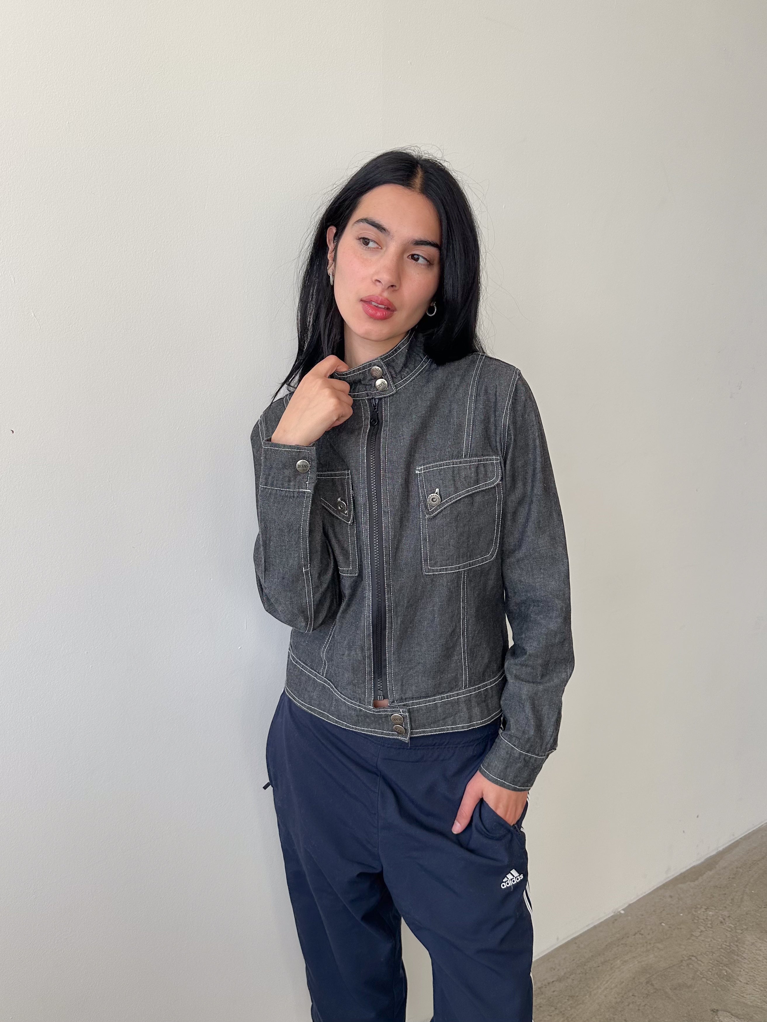 denim moto jacket / size s