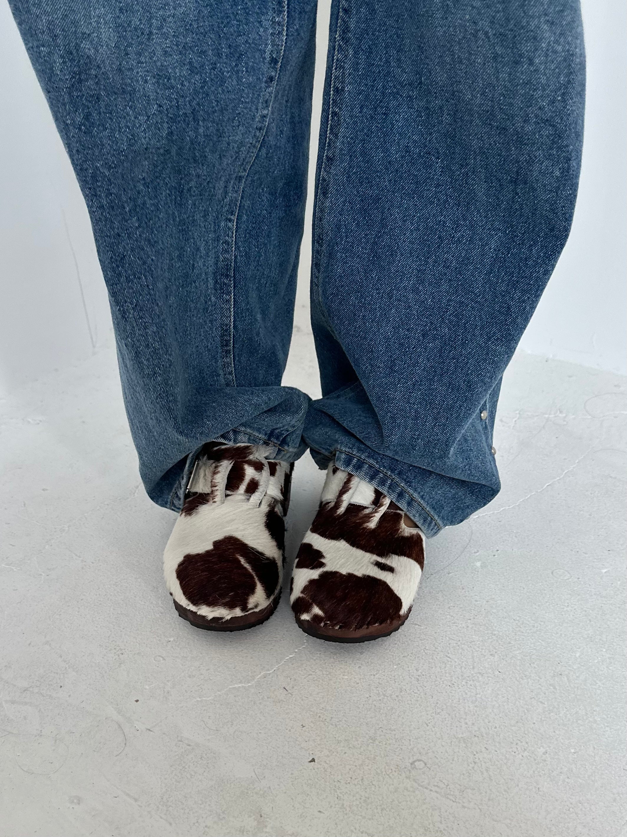 cow hide clogs — size 5