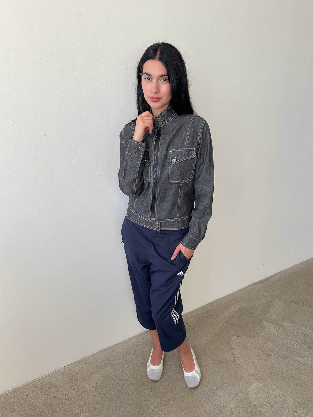 denim moto jacket / size s