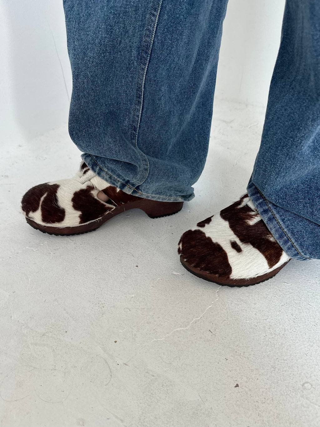 cow hide clogs — size 5