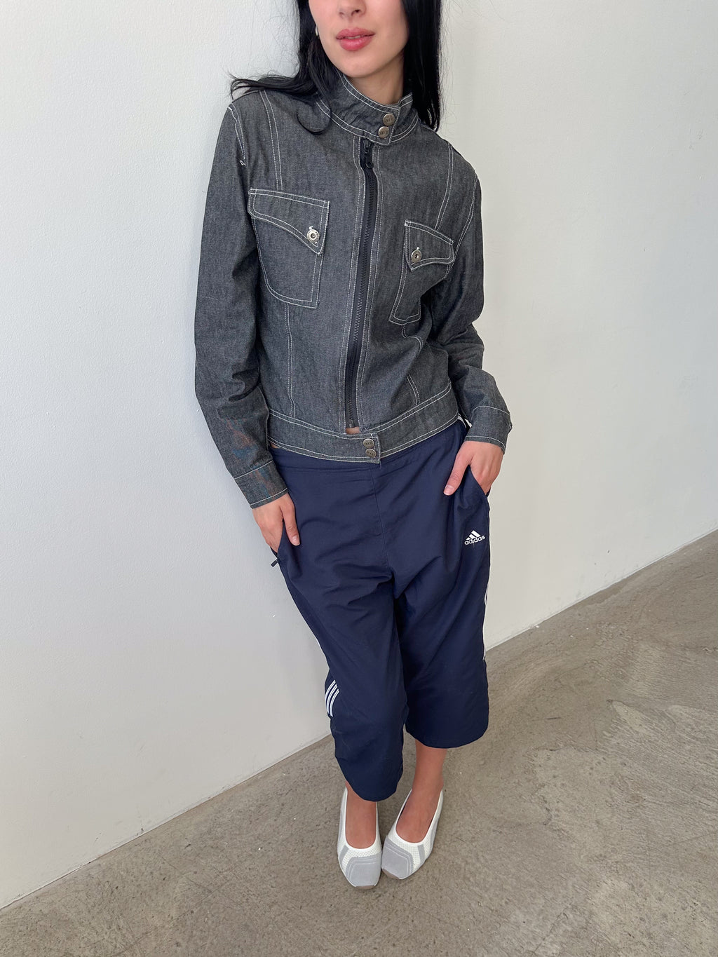 denim moto jacket / size s