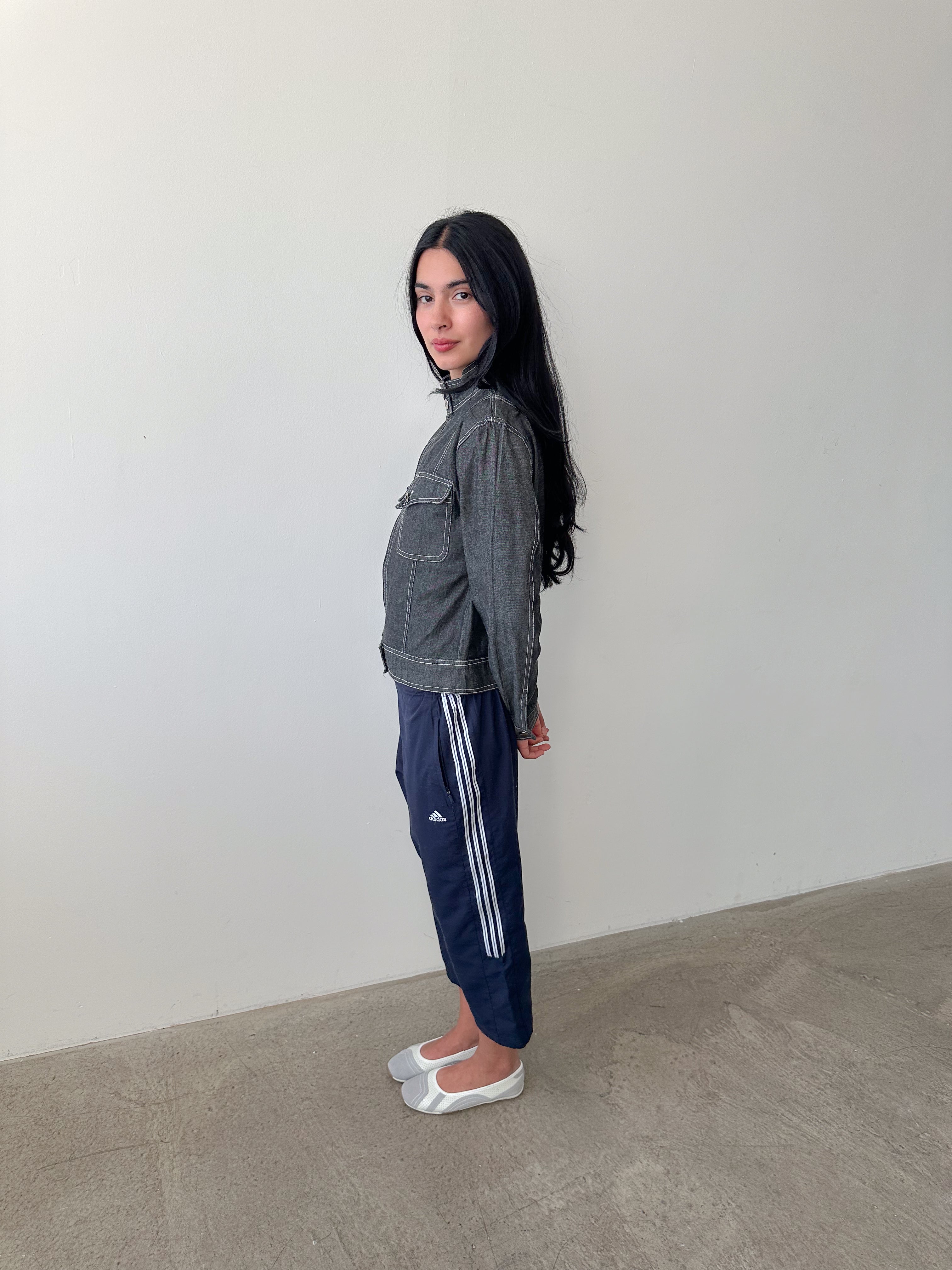 denim moto jacket / size s