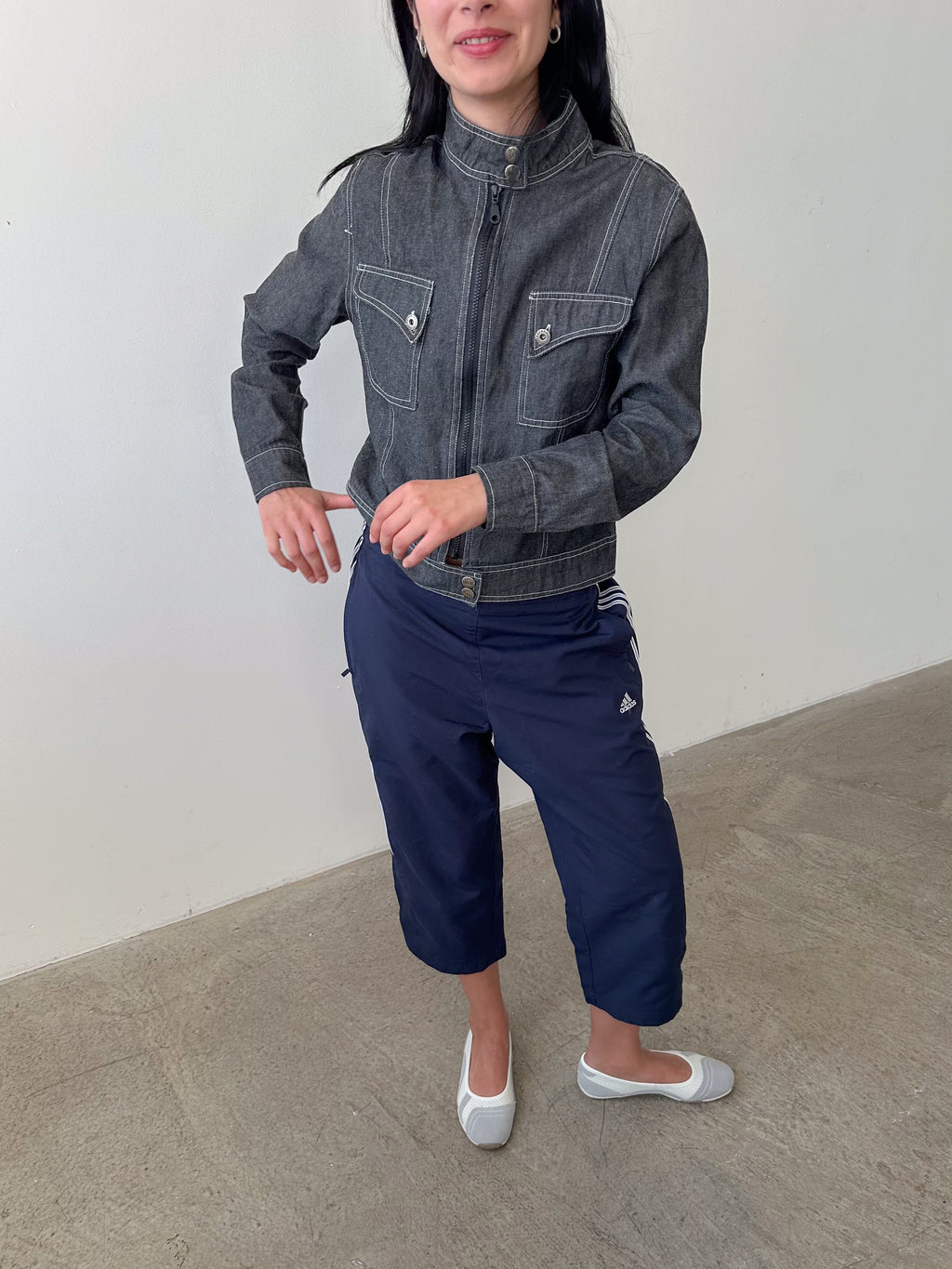 denim moto jacket / size s
