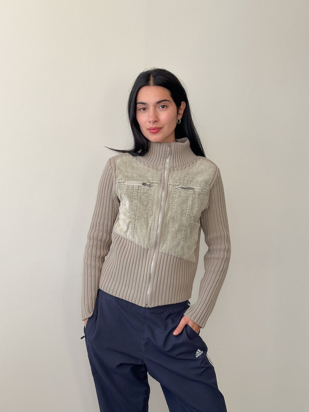 khaki zip jacket / size s