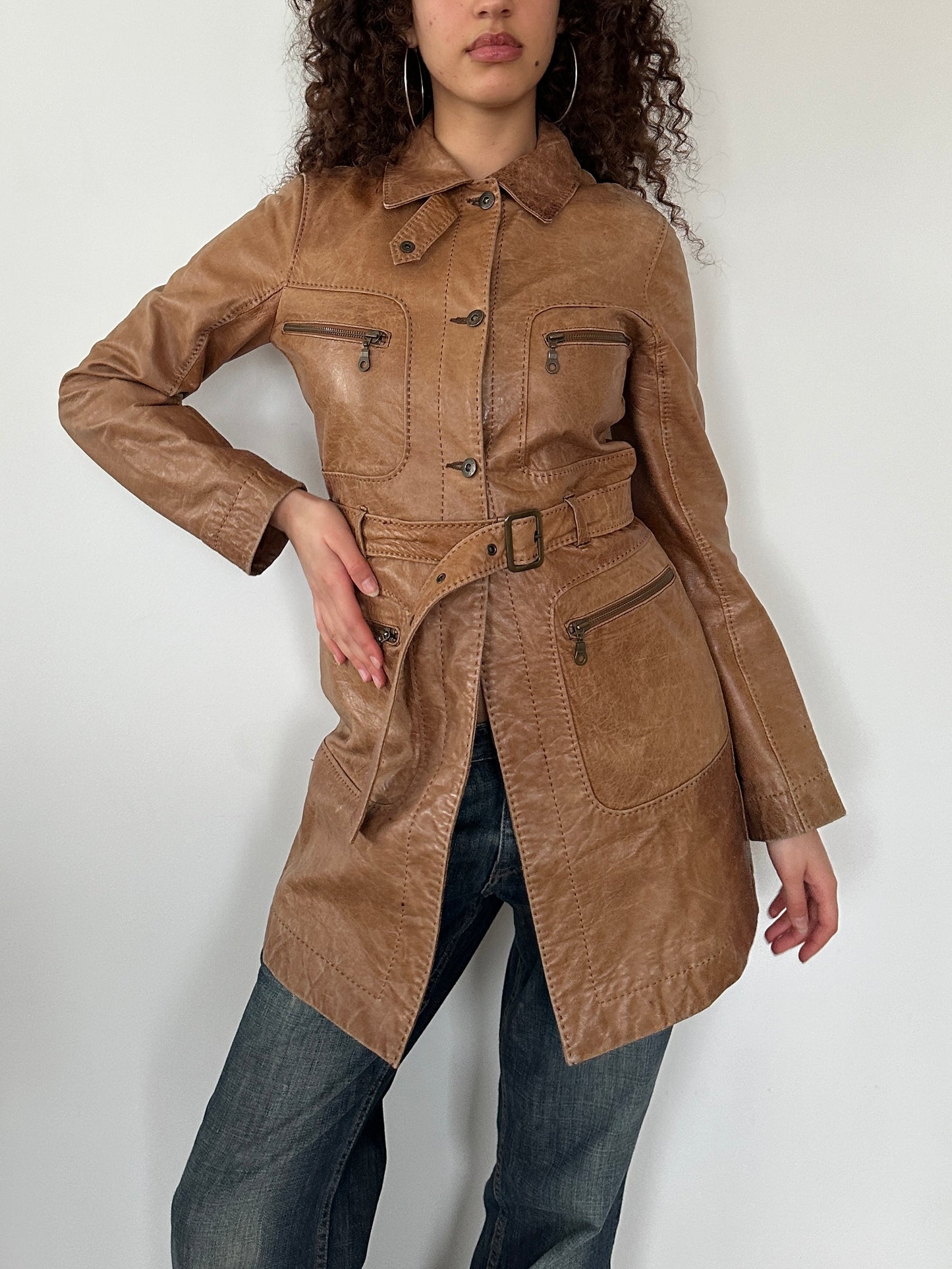 TAN LEATHER JACKET ◦ SIZE S