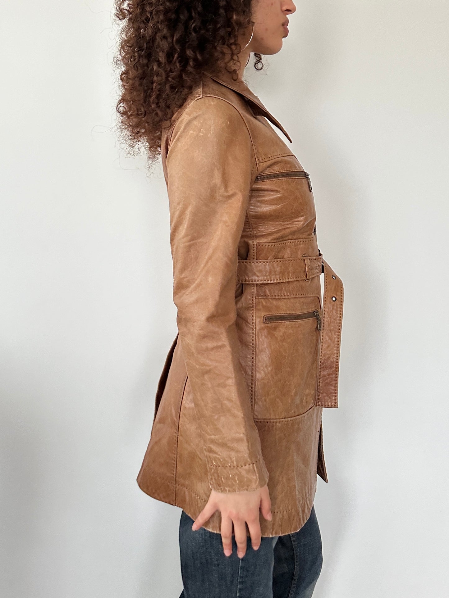 TAN LEATHER JACKET ◦ SIZE S