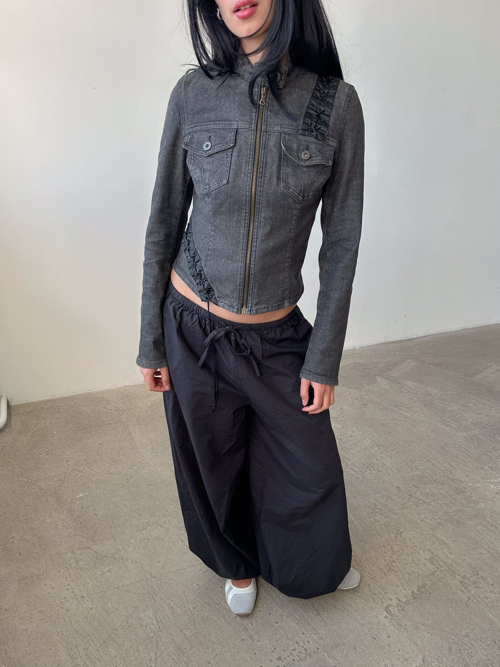 d&g lace-up moto denim jacket / size xs