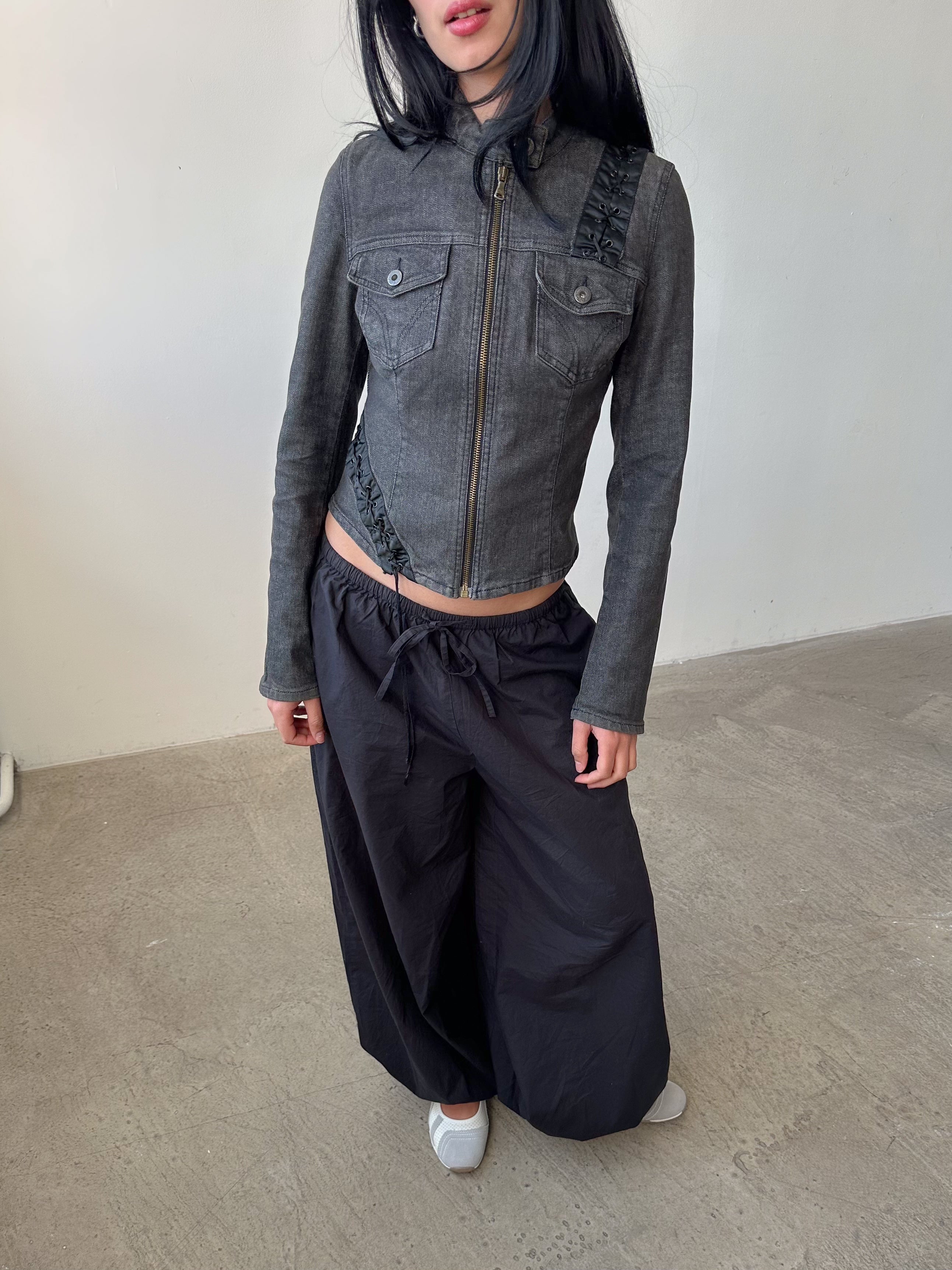 d&g lace-up moto denim jacket / size xs