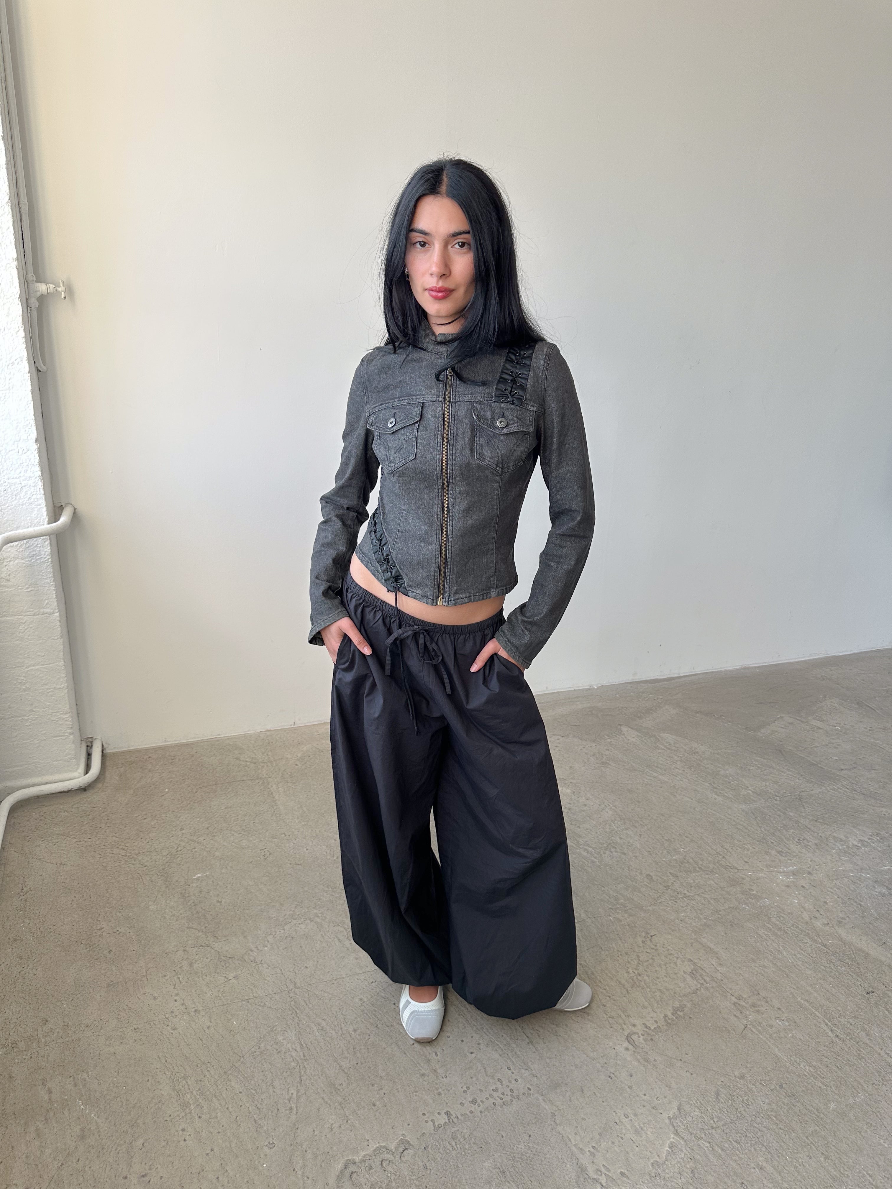 d&g lace-up moto denim jacket / size xs