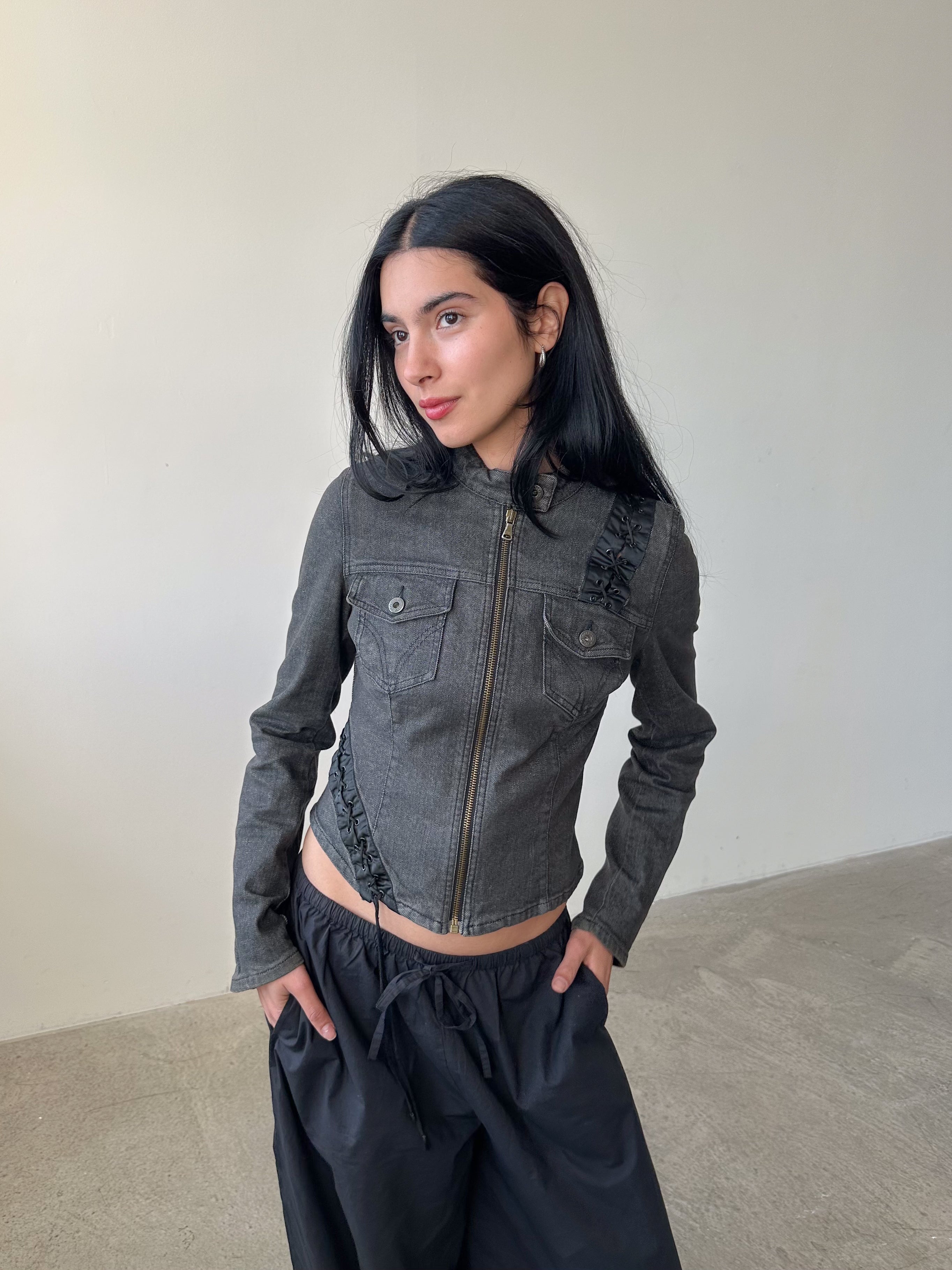 d&g lace-up moto denim jacket / size xs