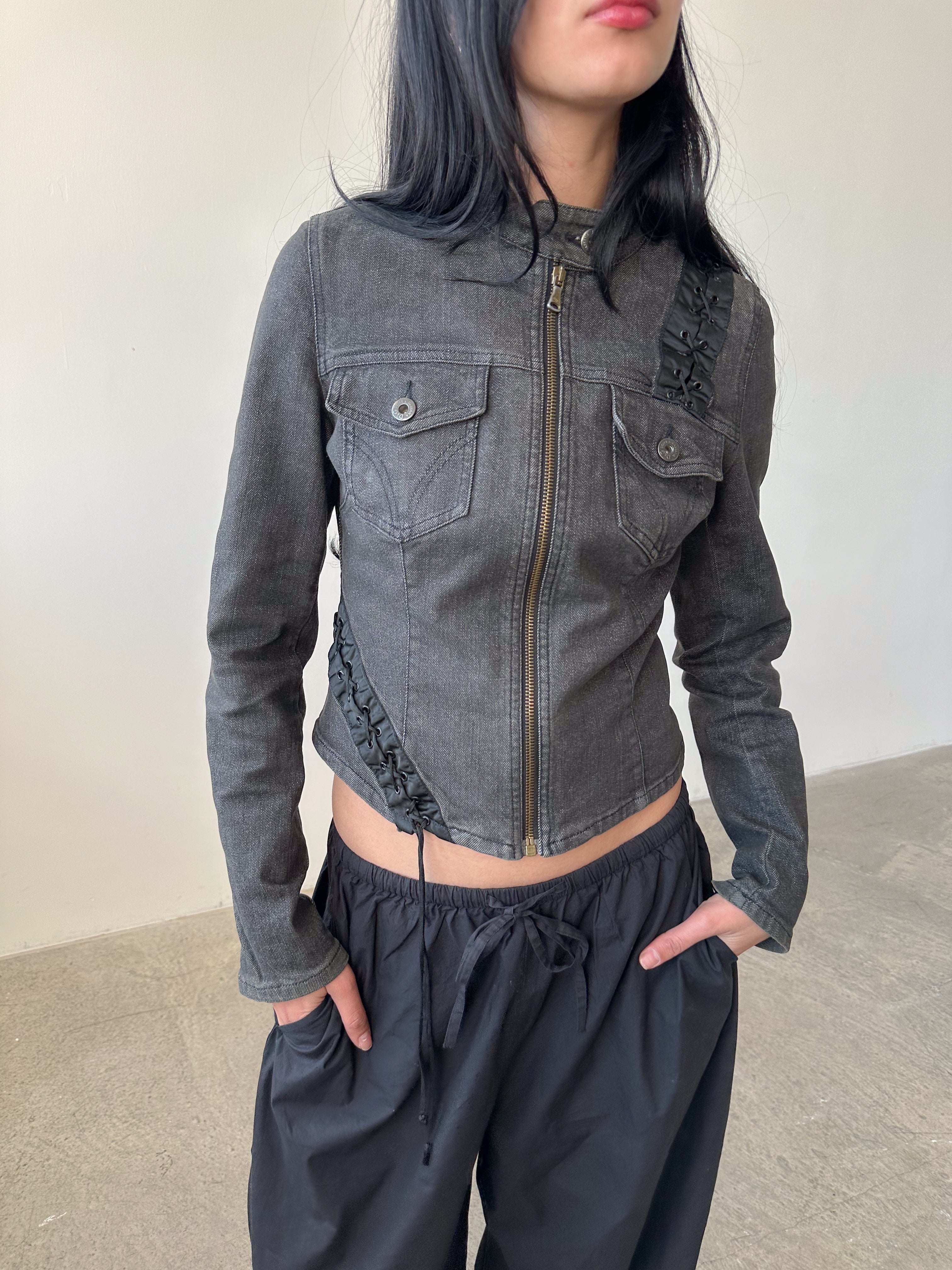 d&g lace-up moto denim jacket / size xs