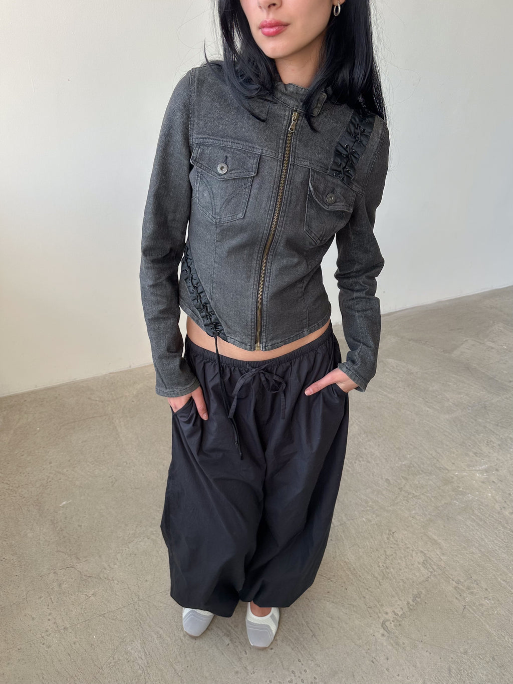 d&g lace-up moto denim jacket / size xs