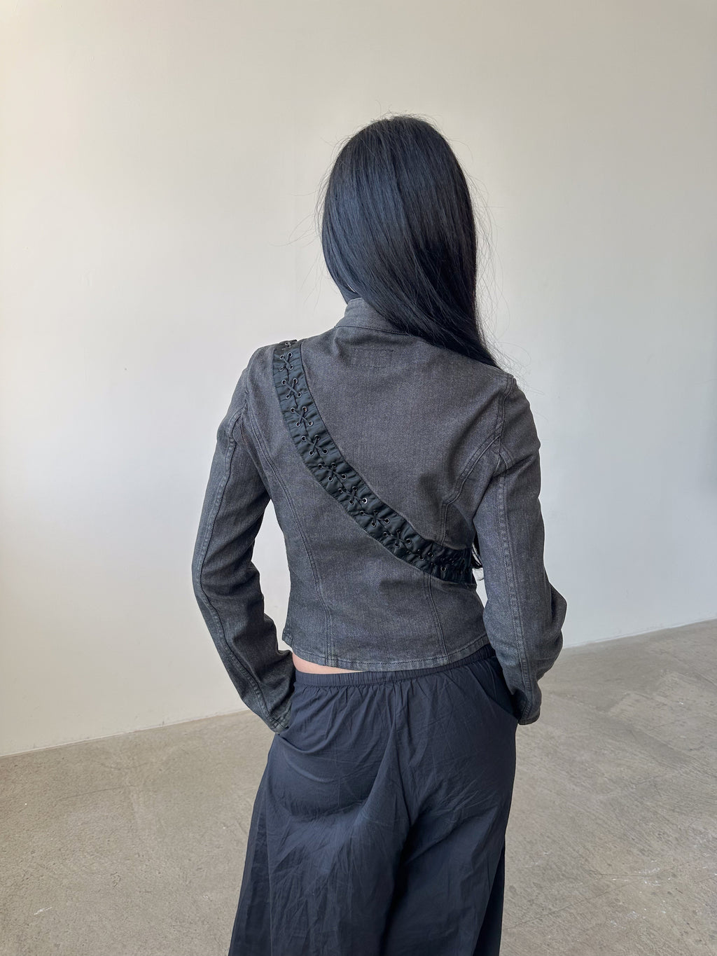 d&g lace-up moto denim jacket / size xs