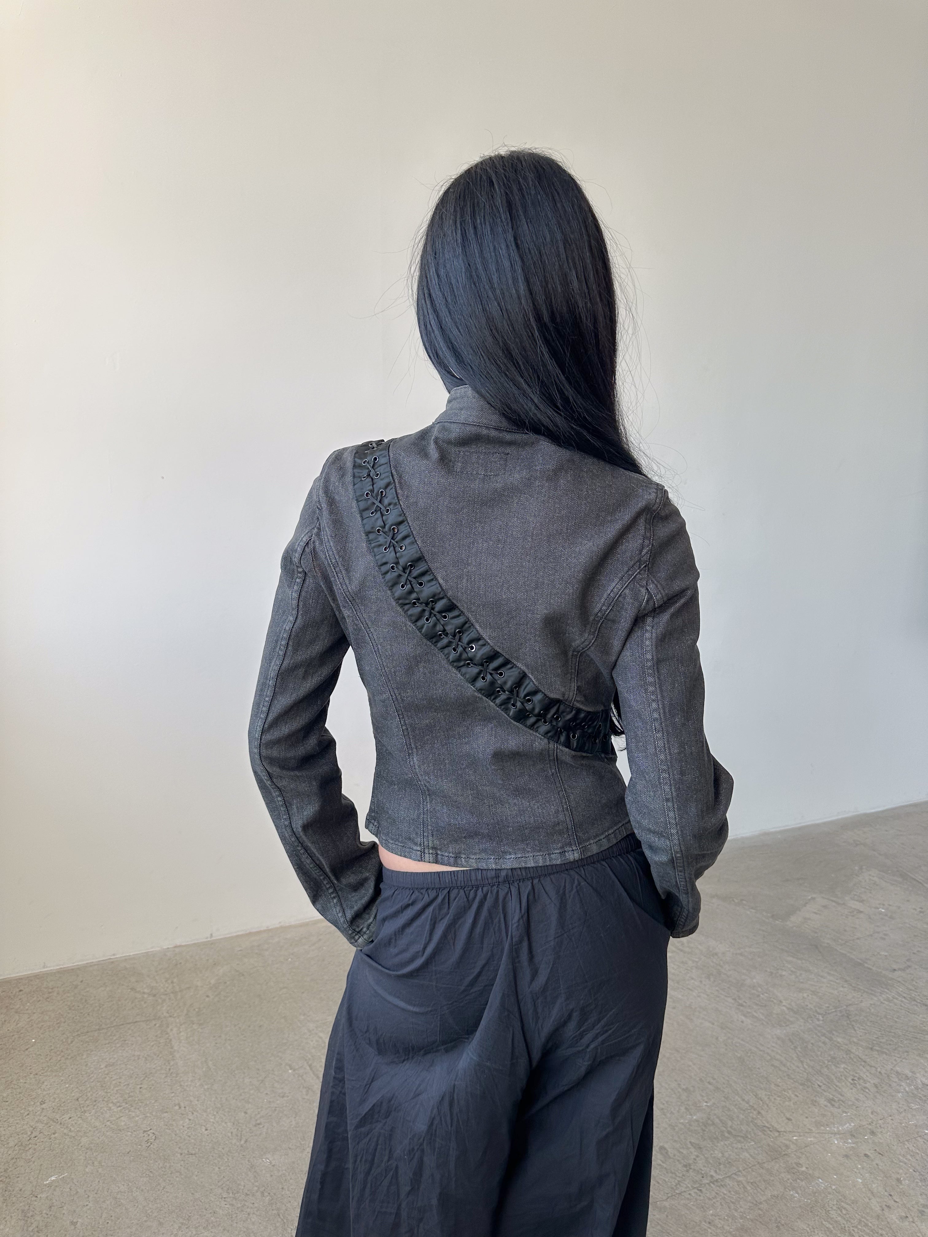 d&g lace-up moto denim jacket / size xs