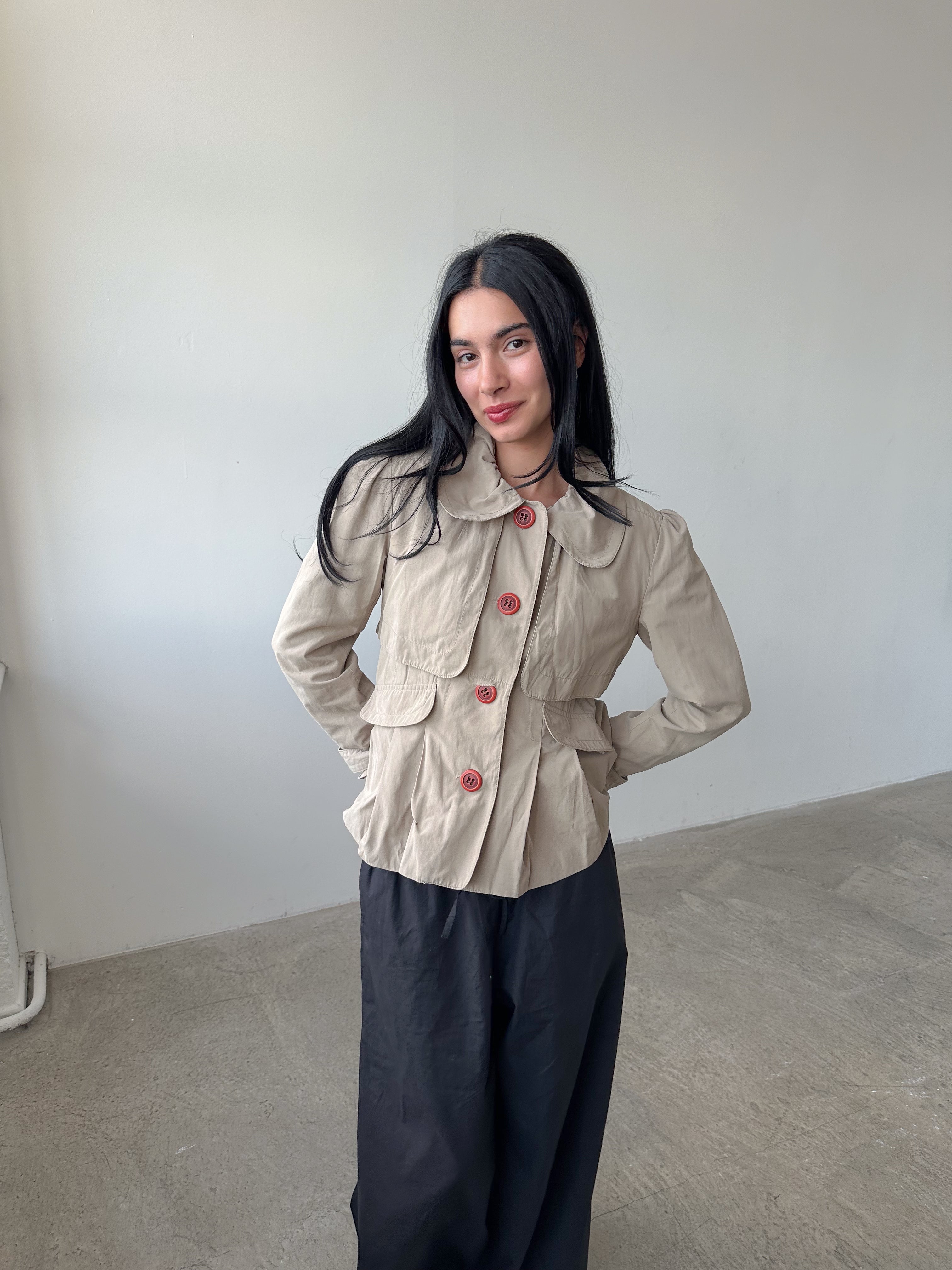 ruched short trench jacket / size s