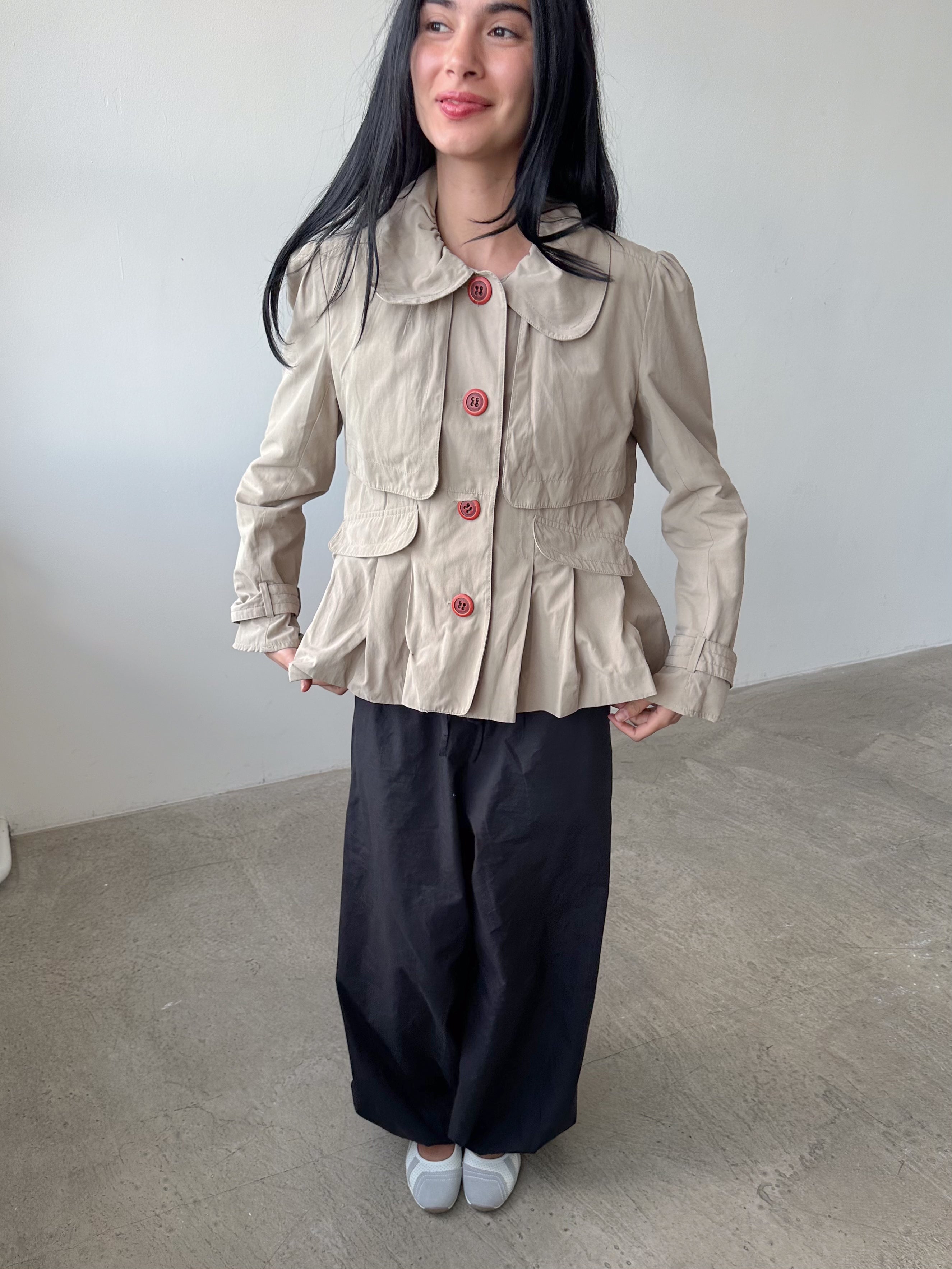 ruched short trench jacket / size s