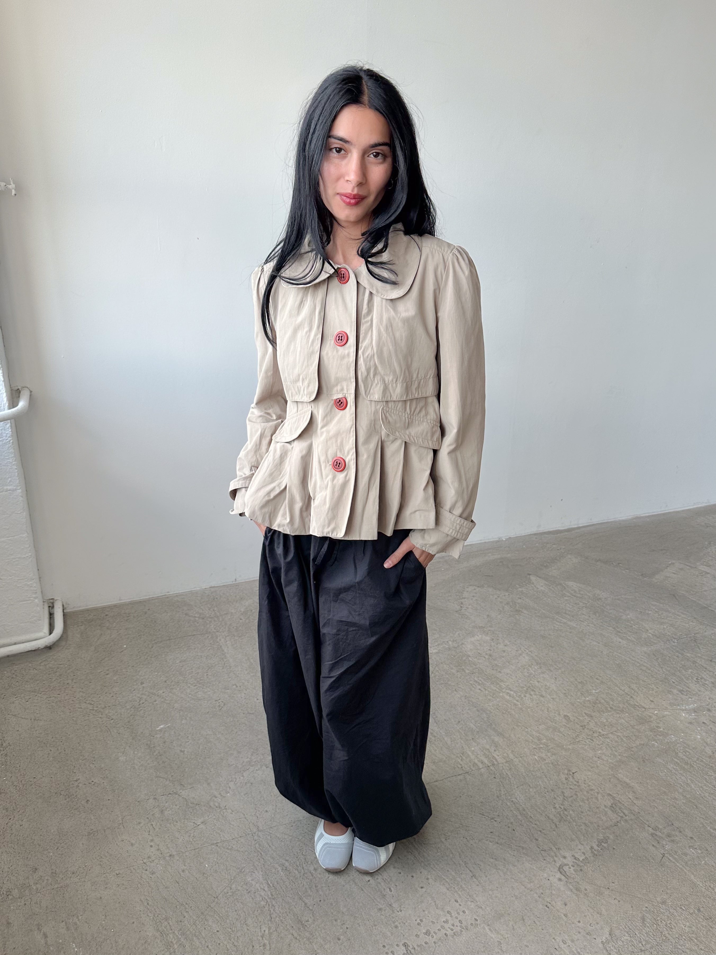 ruched short trench jacket / size s