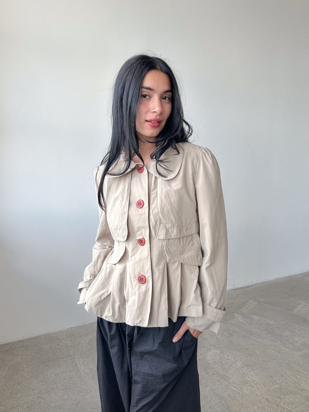 ruched short trench jacket / size s