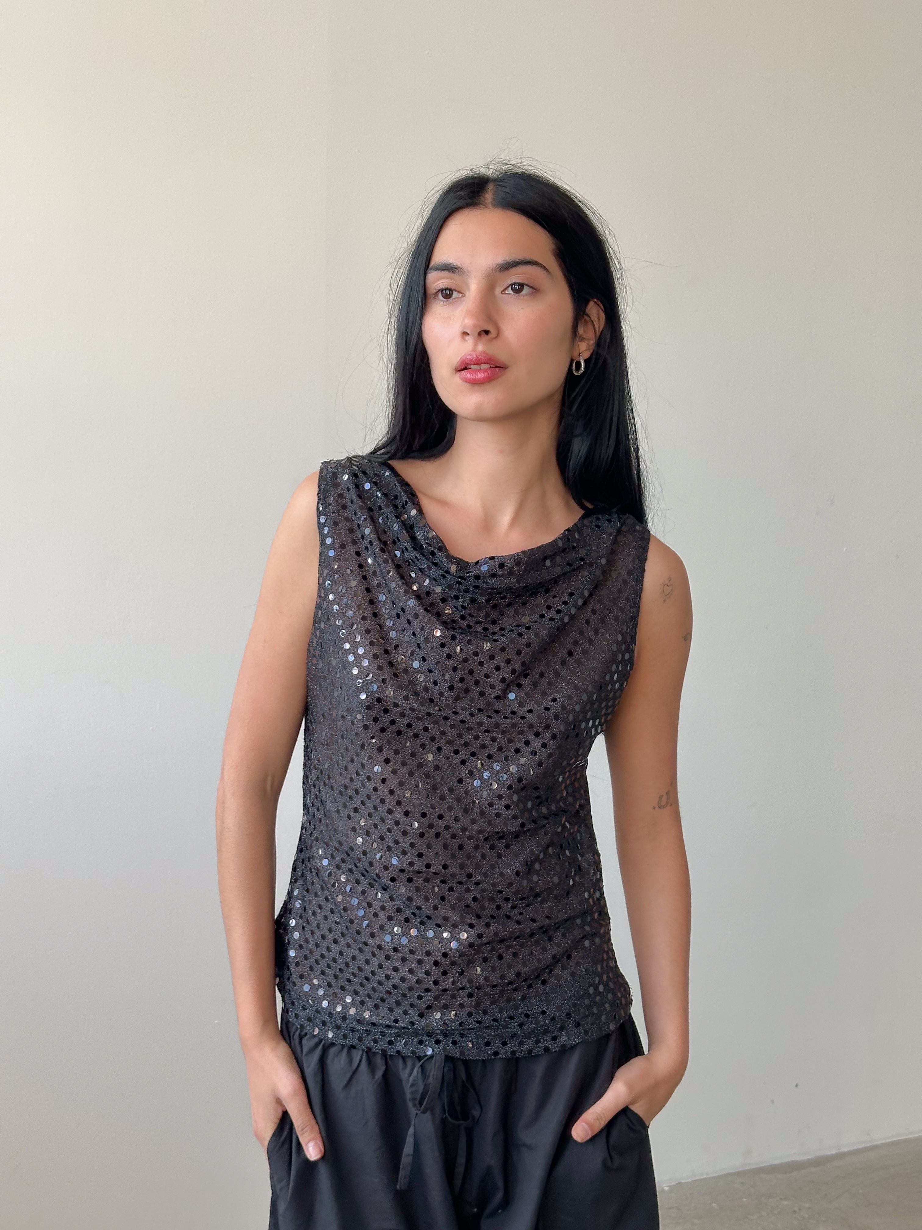 sequin slouch tank top / size m