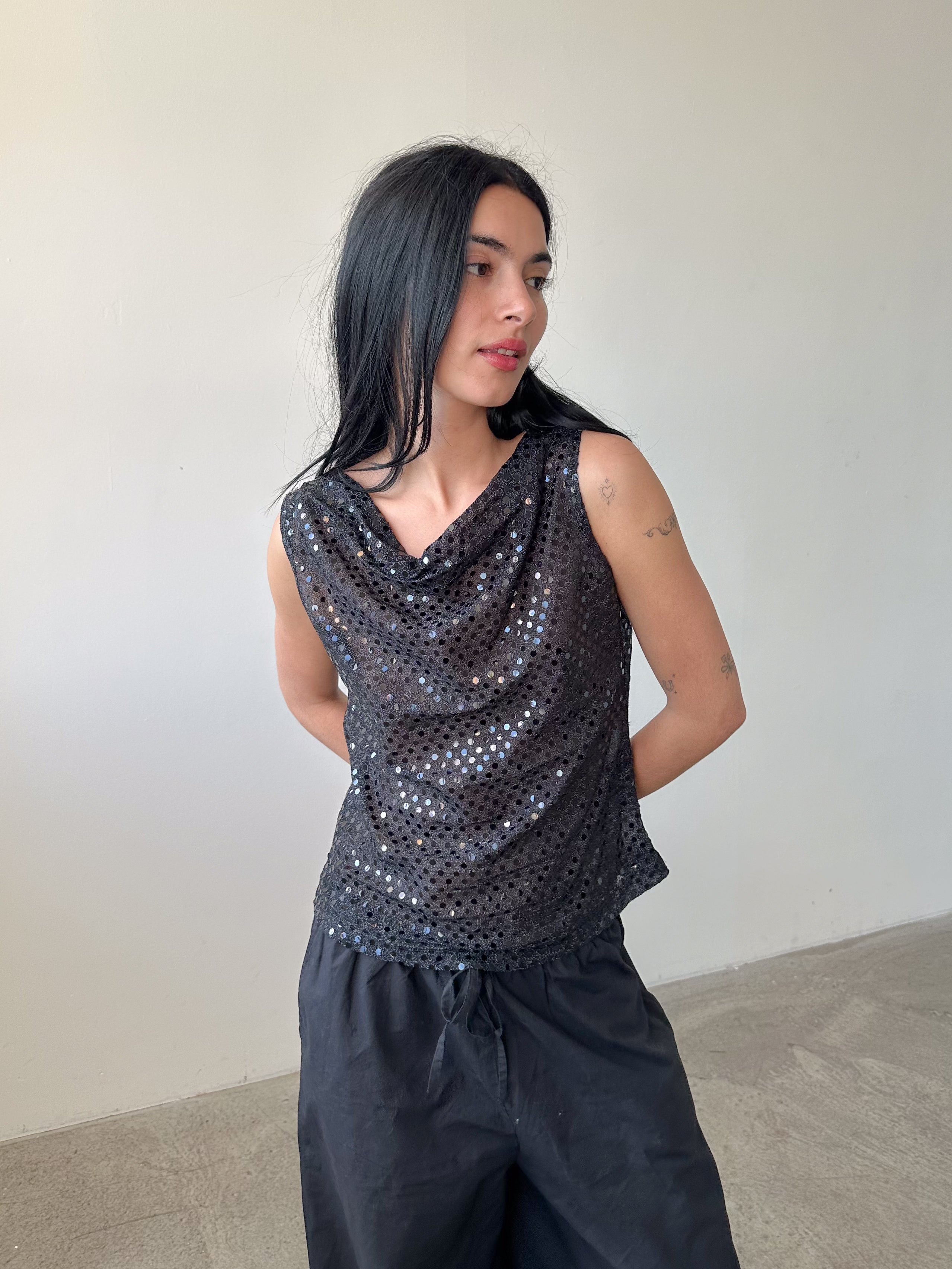 sequin slouch tank top / size m