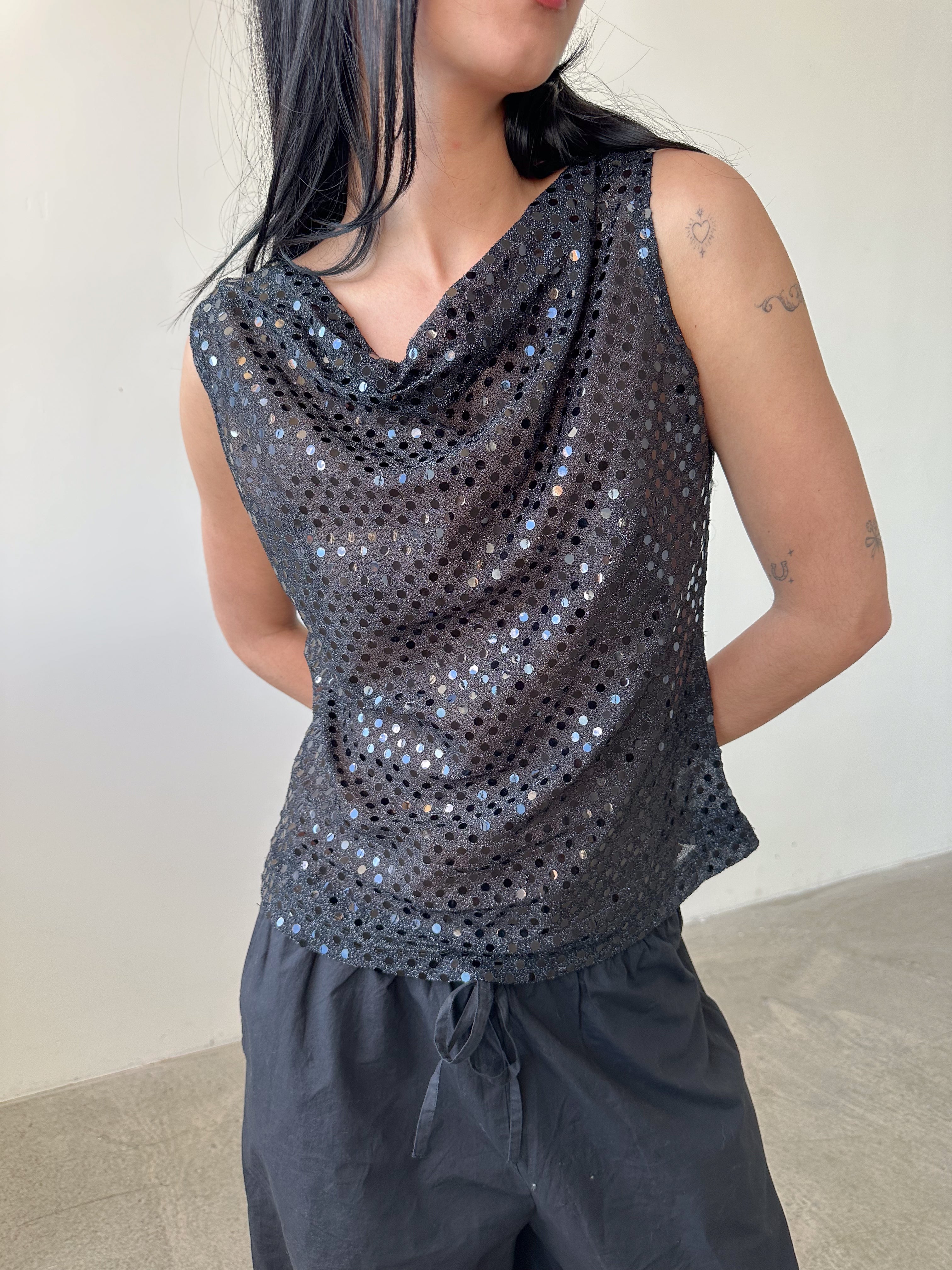 sequin slouch tank top / size m