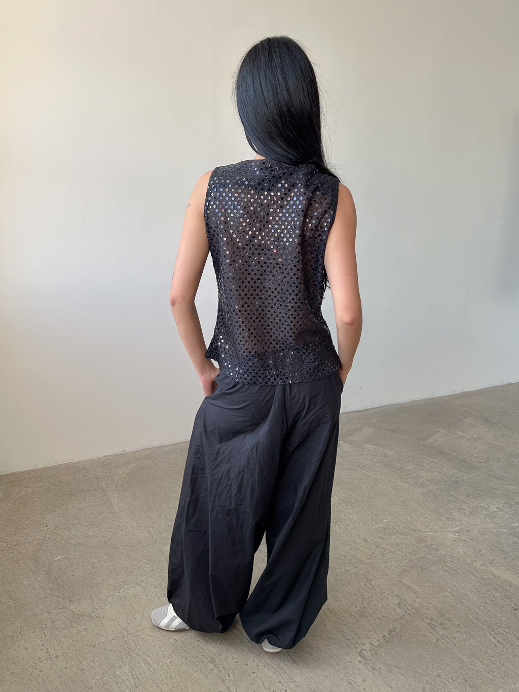 sequin slouch tank top / size m