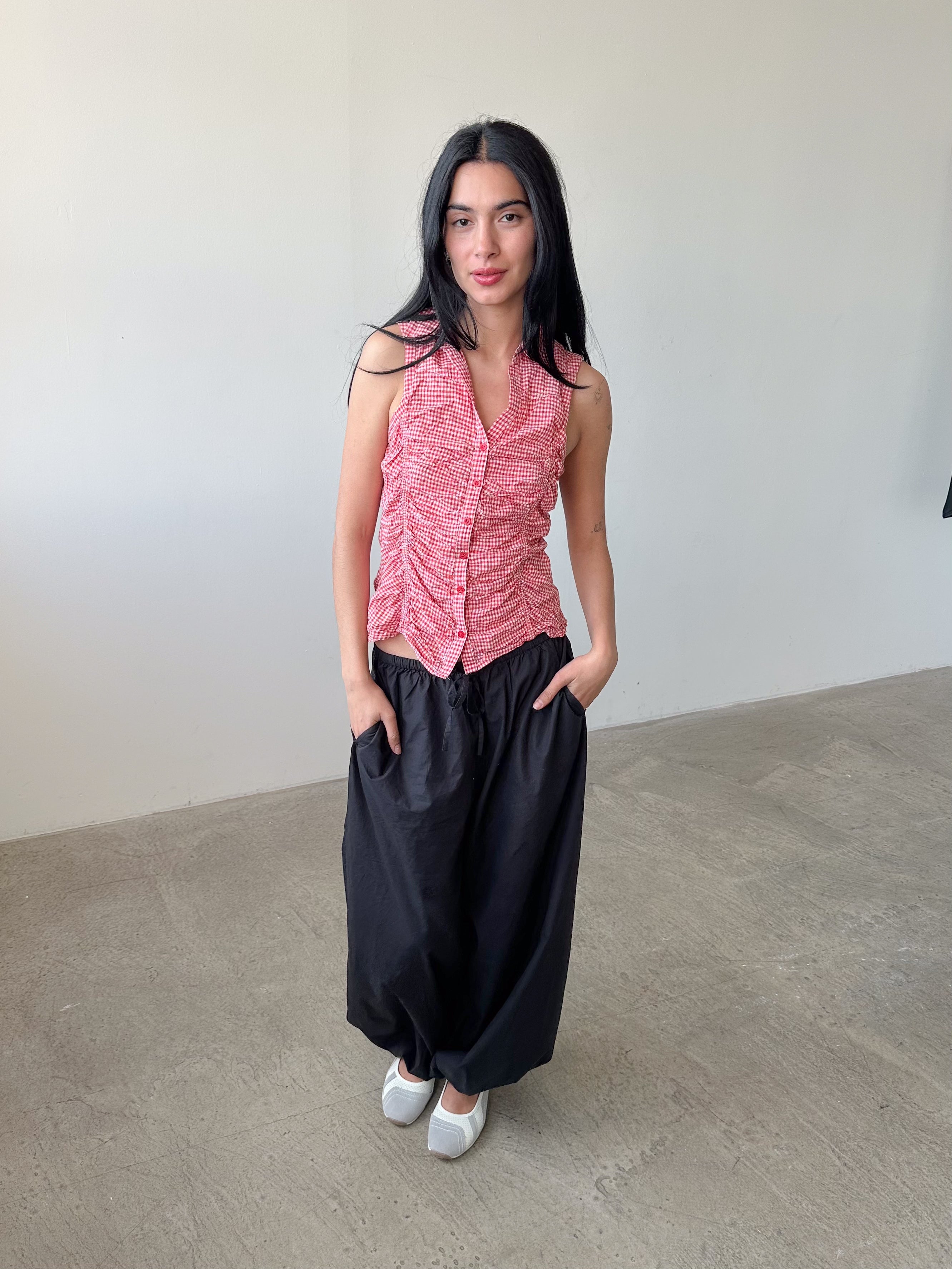 gingham ruched top / size s