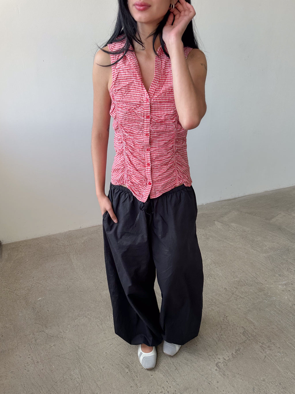 gingham ruched top / size s