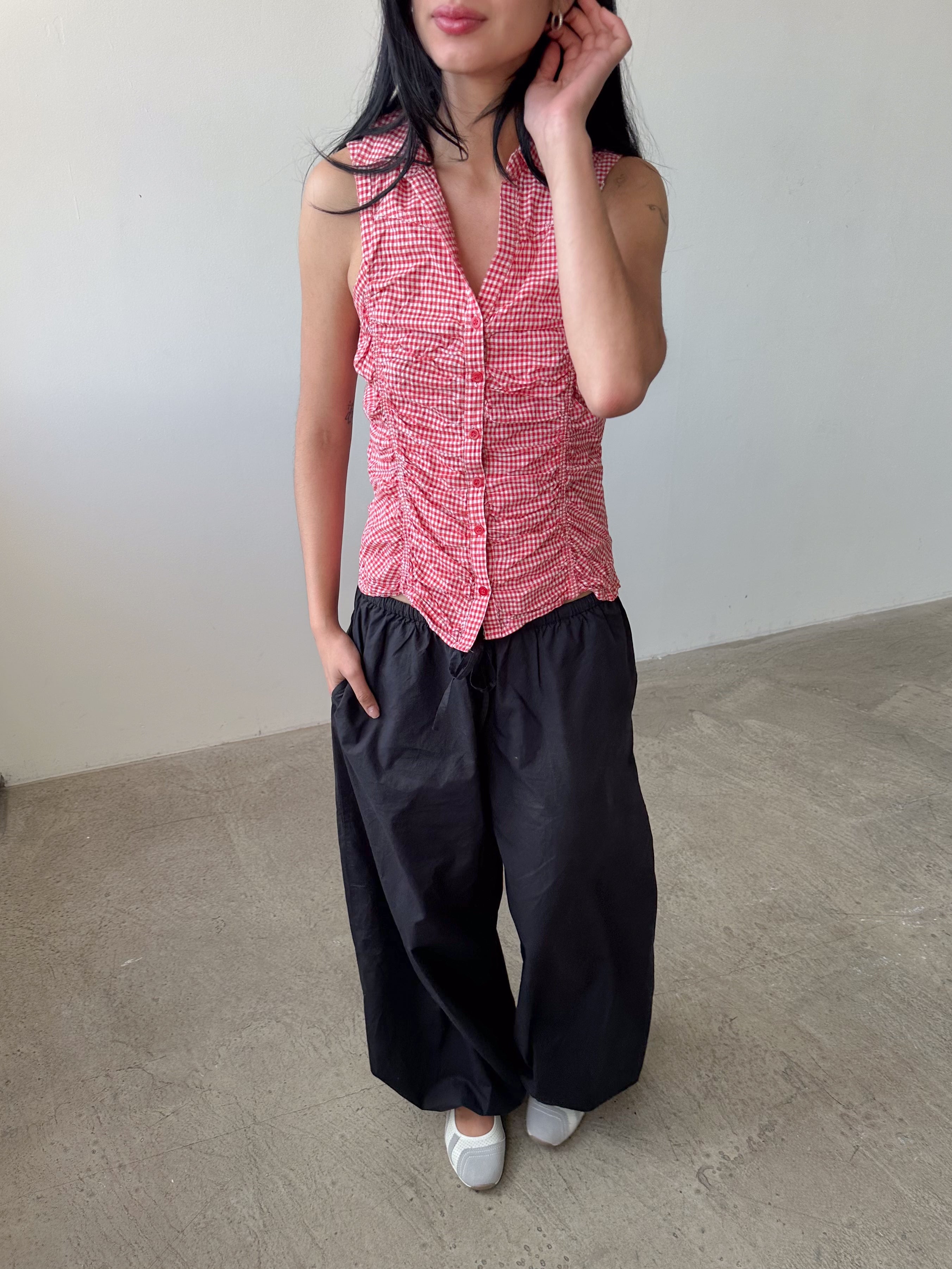 gingham ruched top / size s