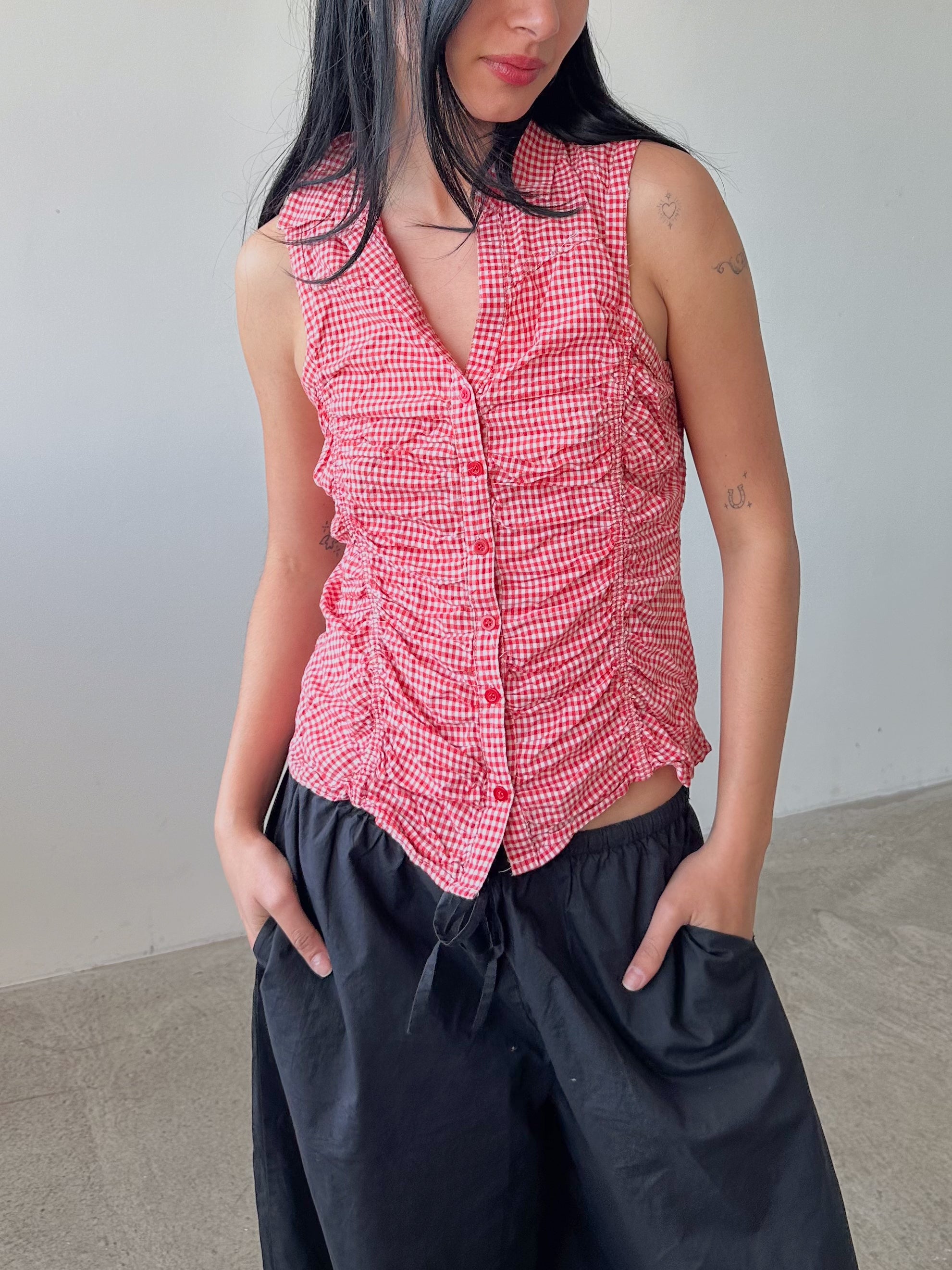 gingham ruched top / size s