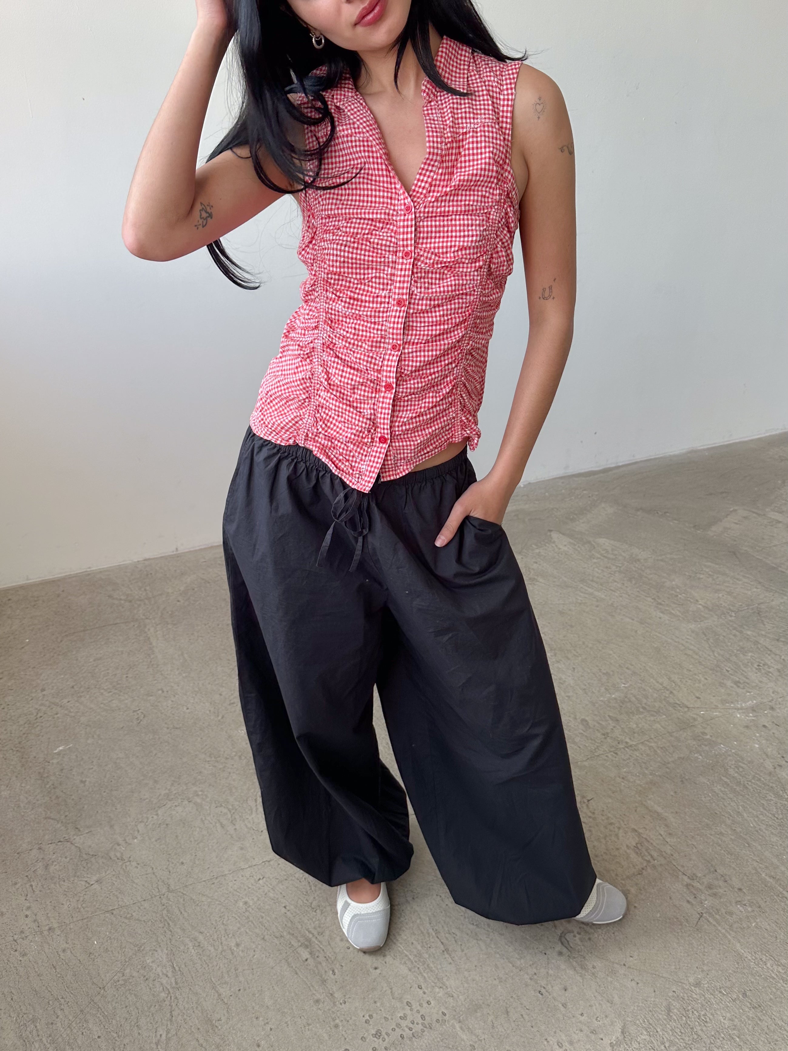 gingham ruched top / size s