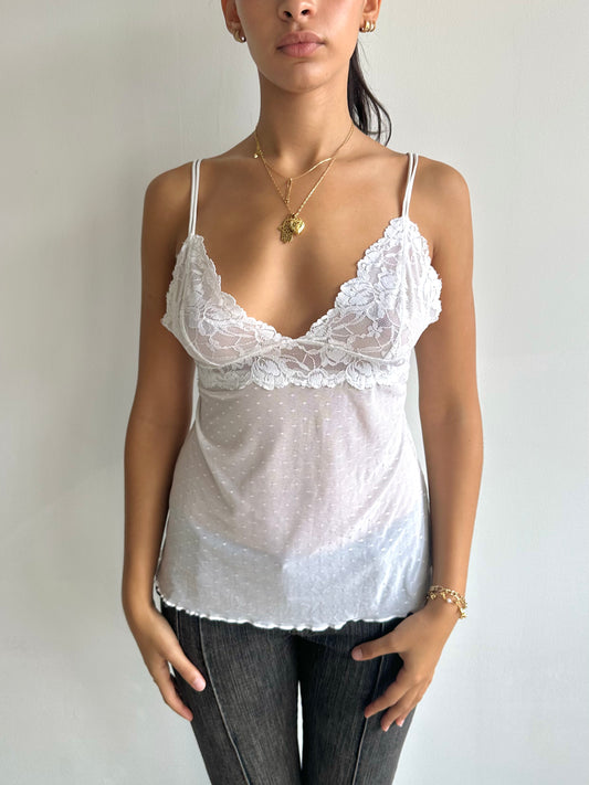 polka dot + lace cami top ⋆ size m/l