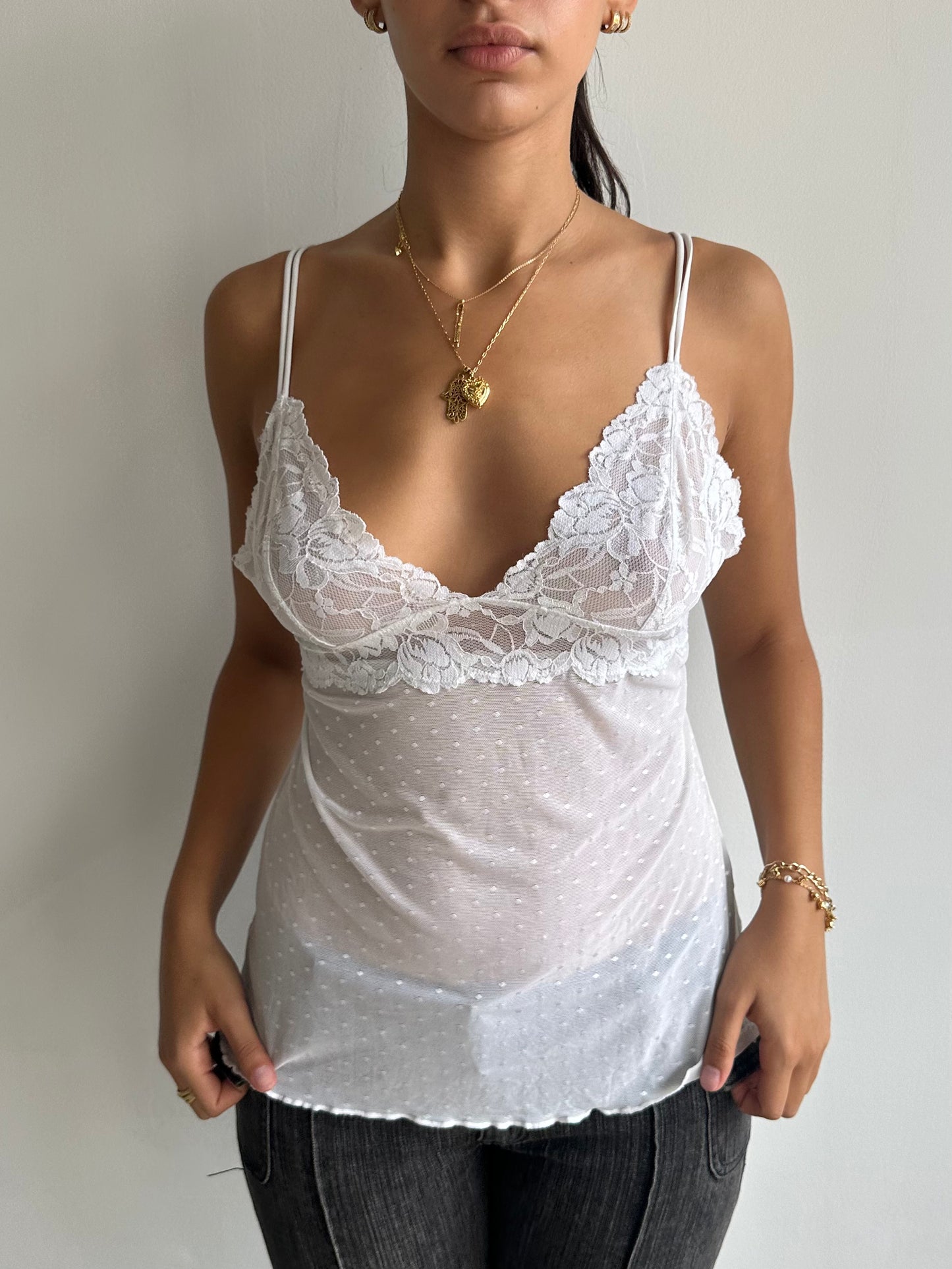polka dot + lace cami top ⋆ size m/l