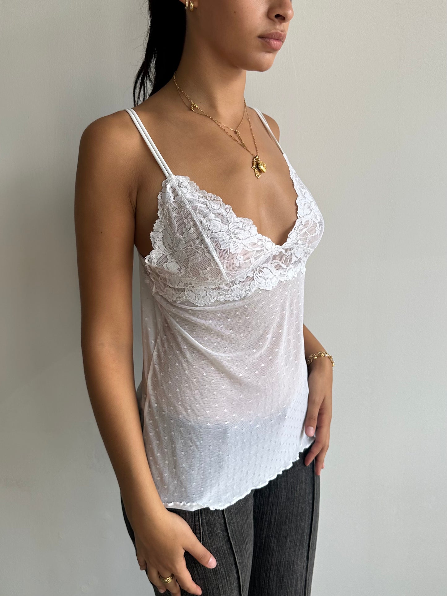 polka dot + lace cami top ⋆ size m/l
