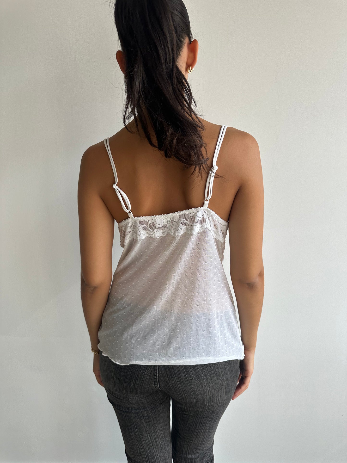 polka dot + lace cami top ⋆ size m/l
