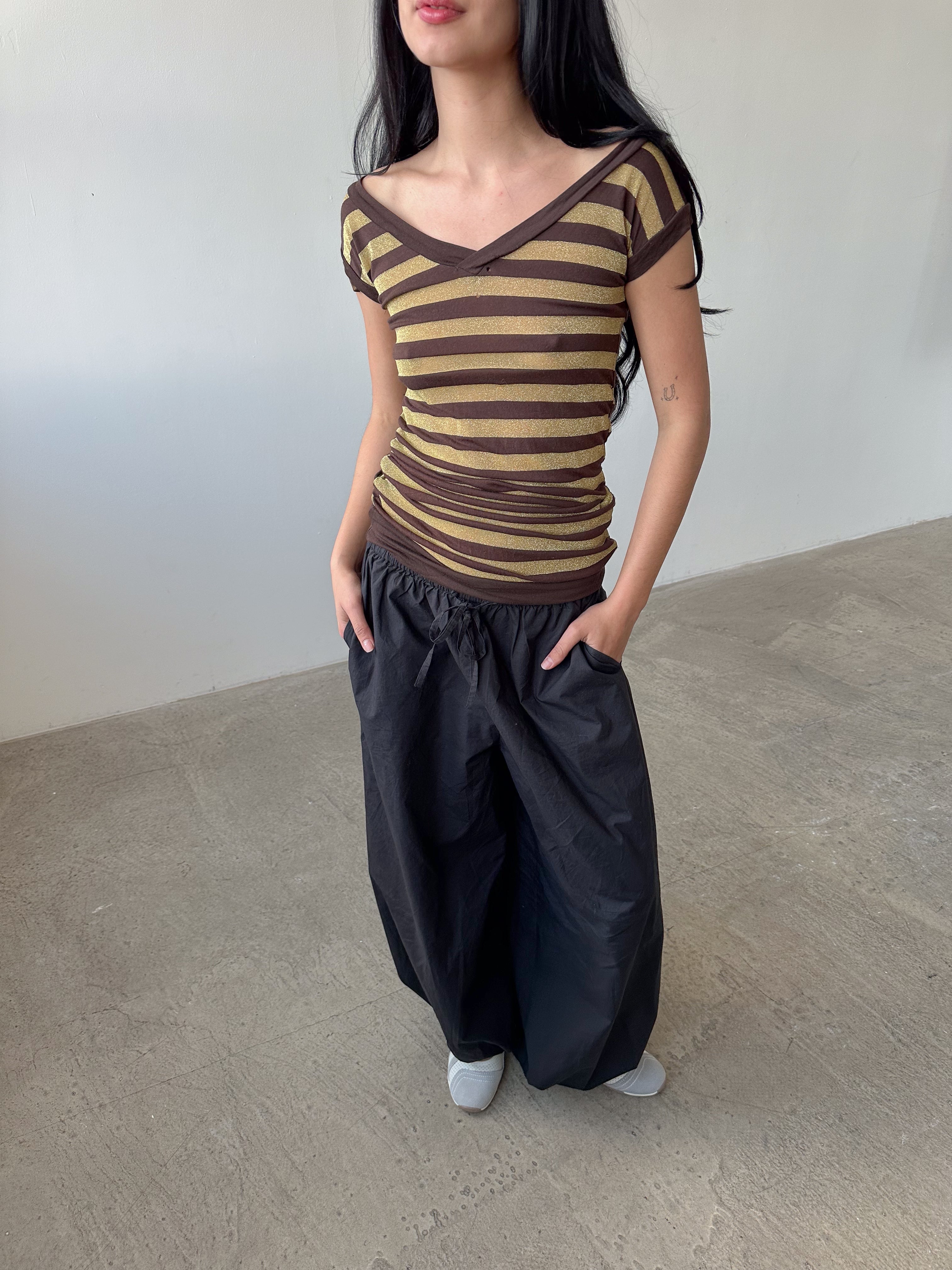 off shoulder stripe tee / size xs