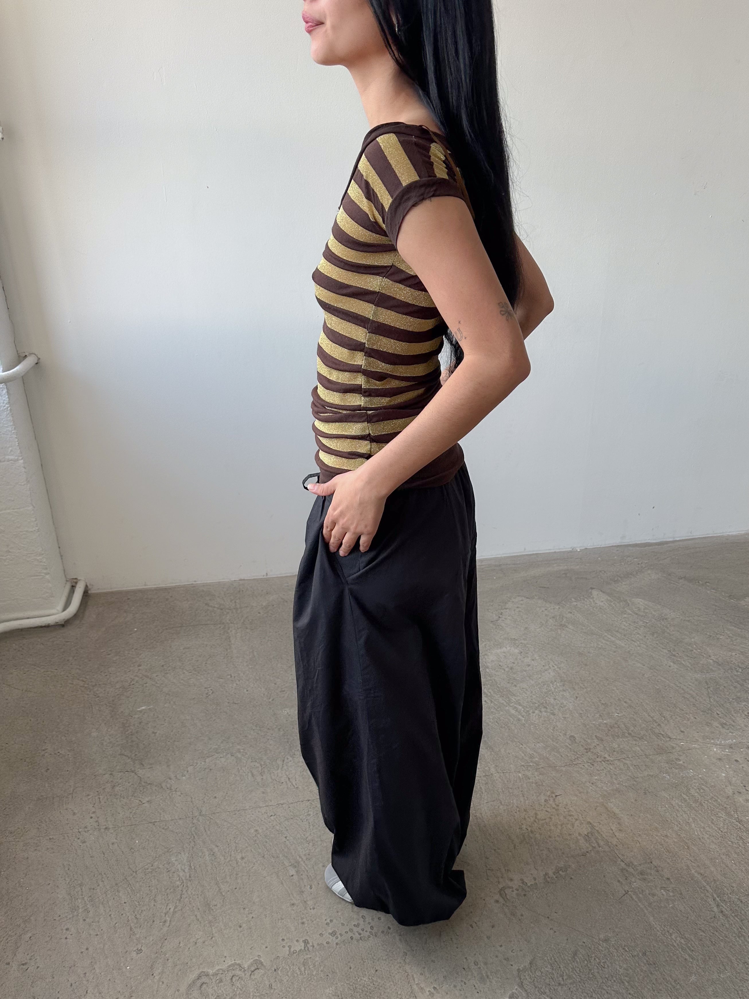 off shoulder stripe tee / size xs