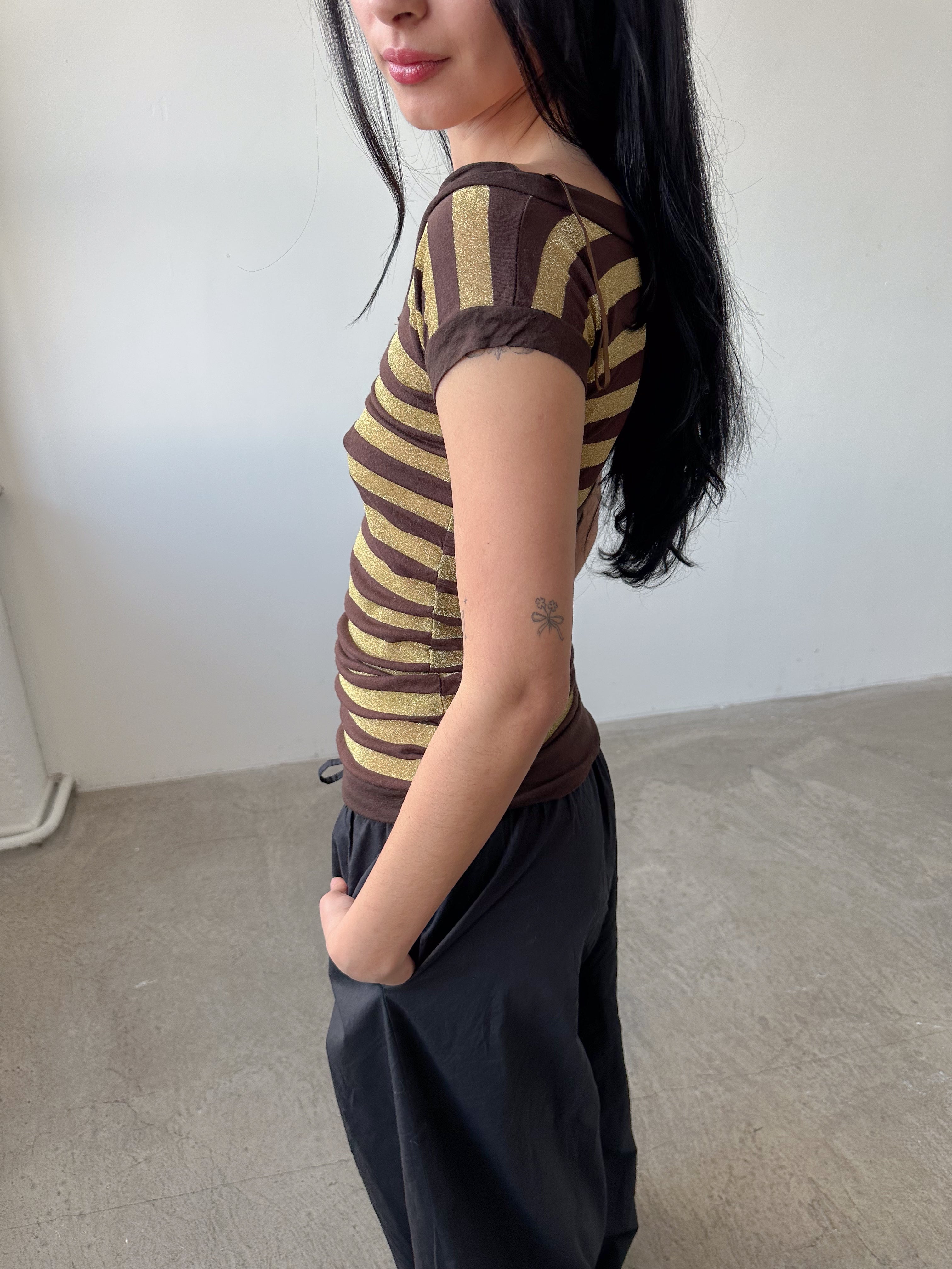 off shoulder stripe tee / size xs