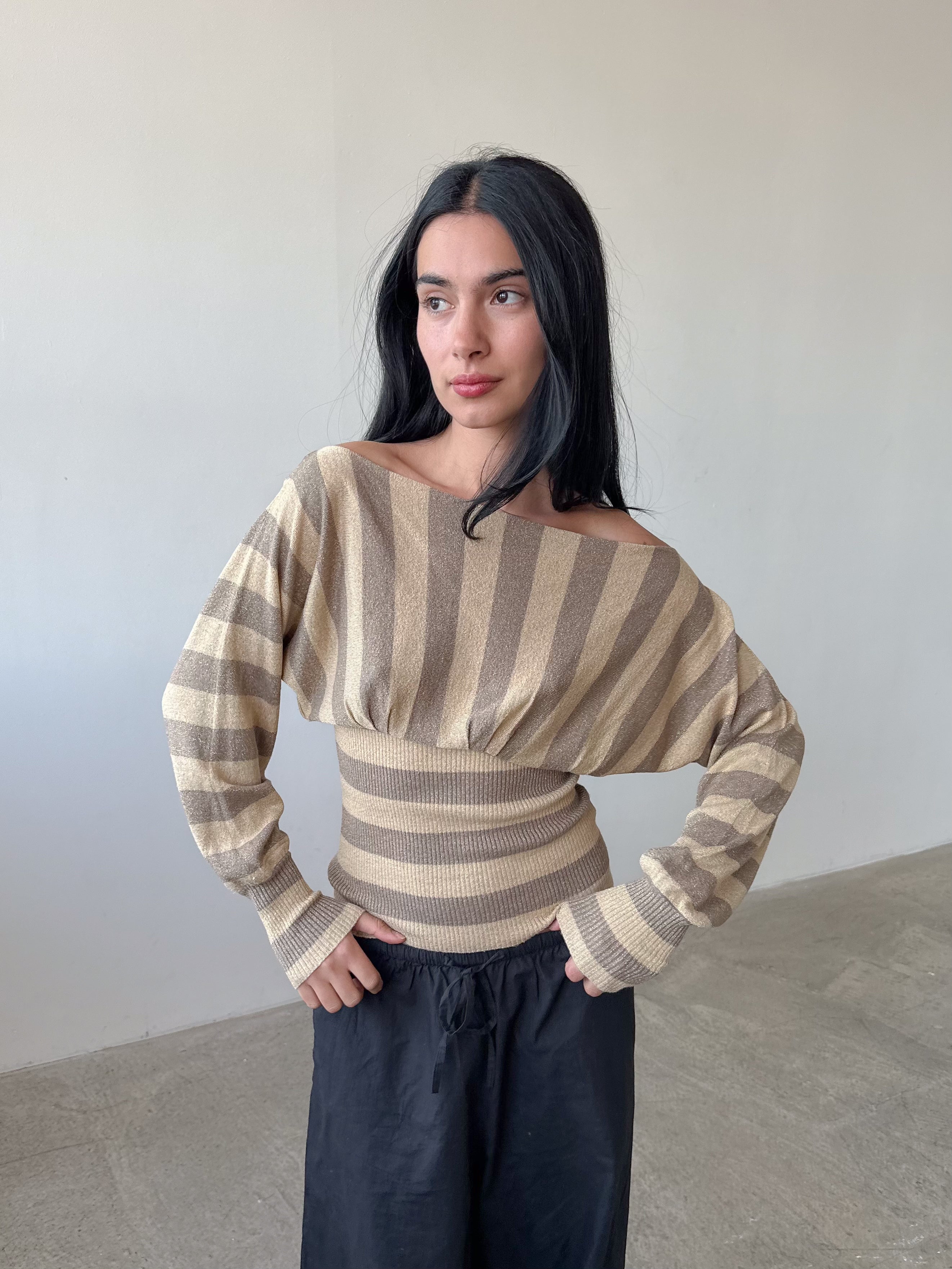 stripe batwing jumper / size xs-s