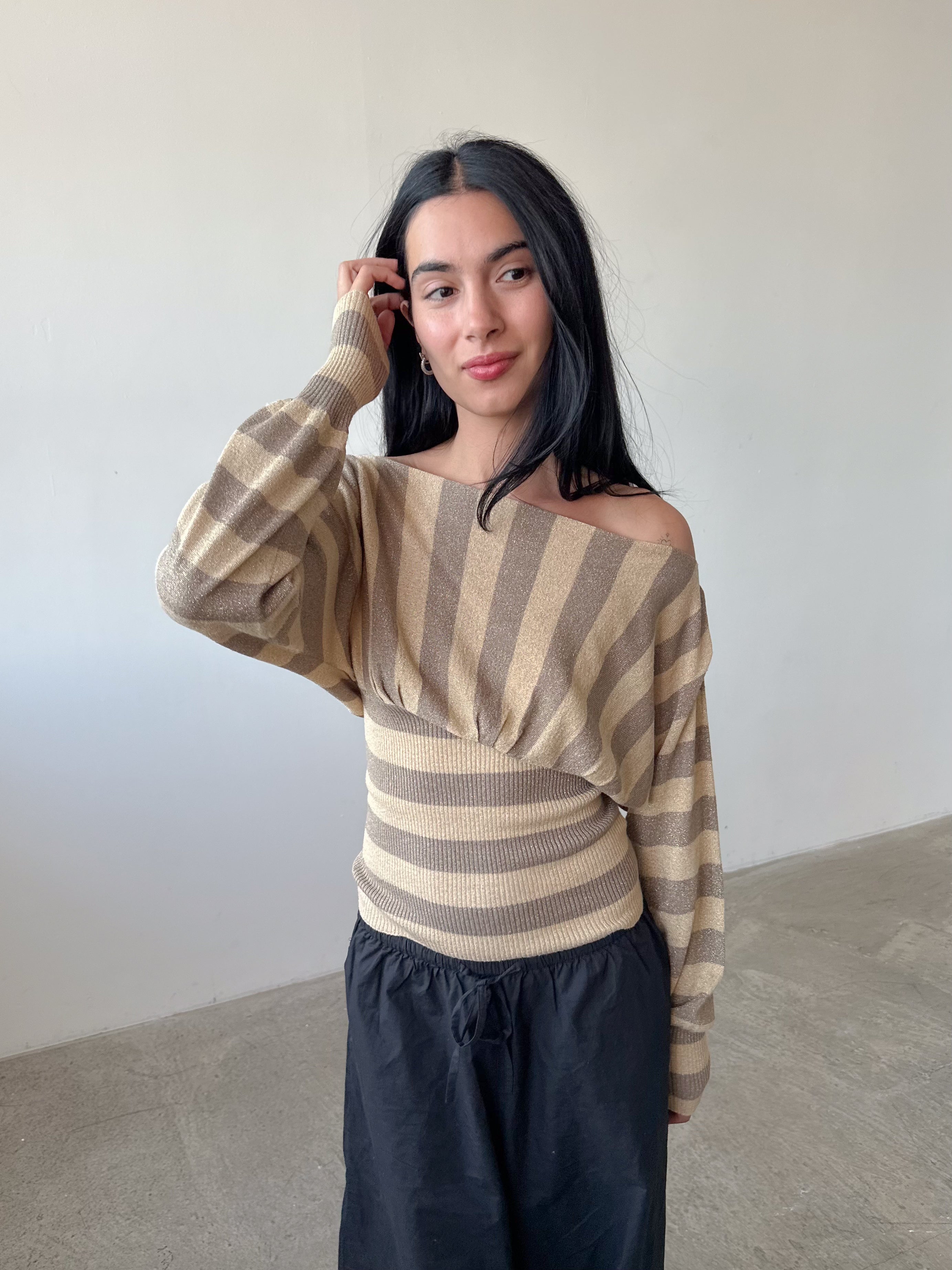 stripe batwing jumper / size xs-s