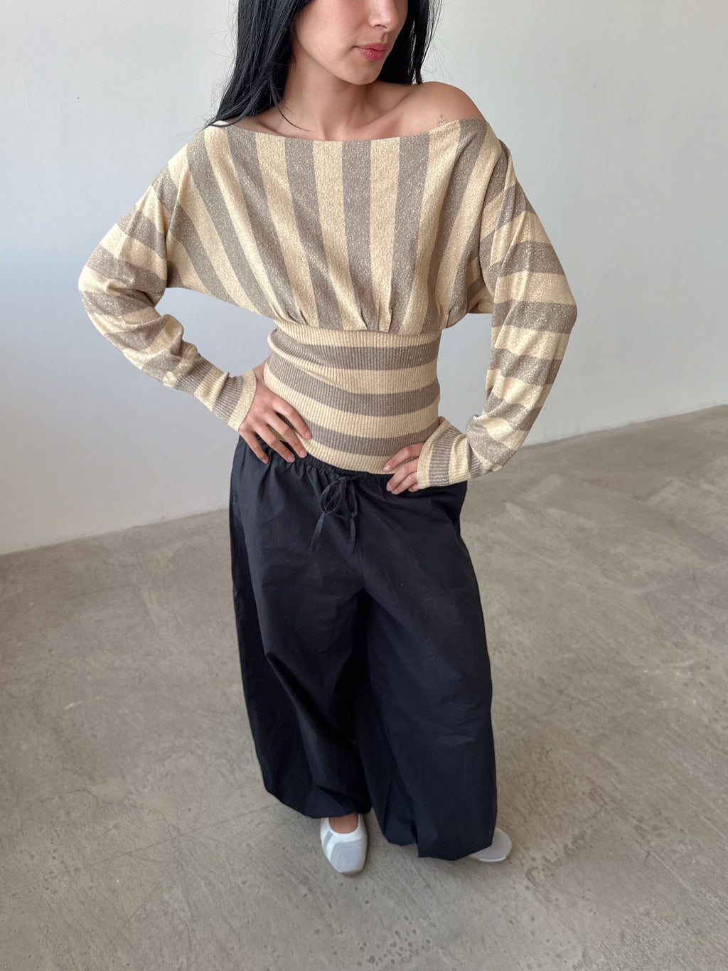 stripe batwing jumper / size xs-s