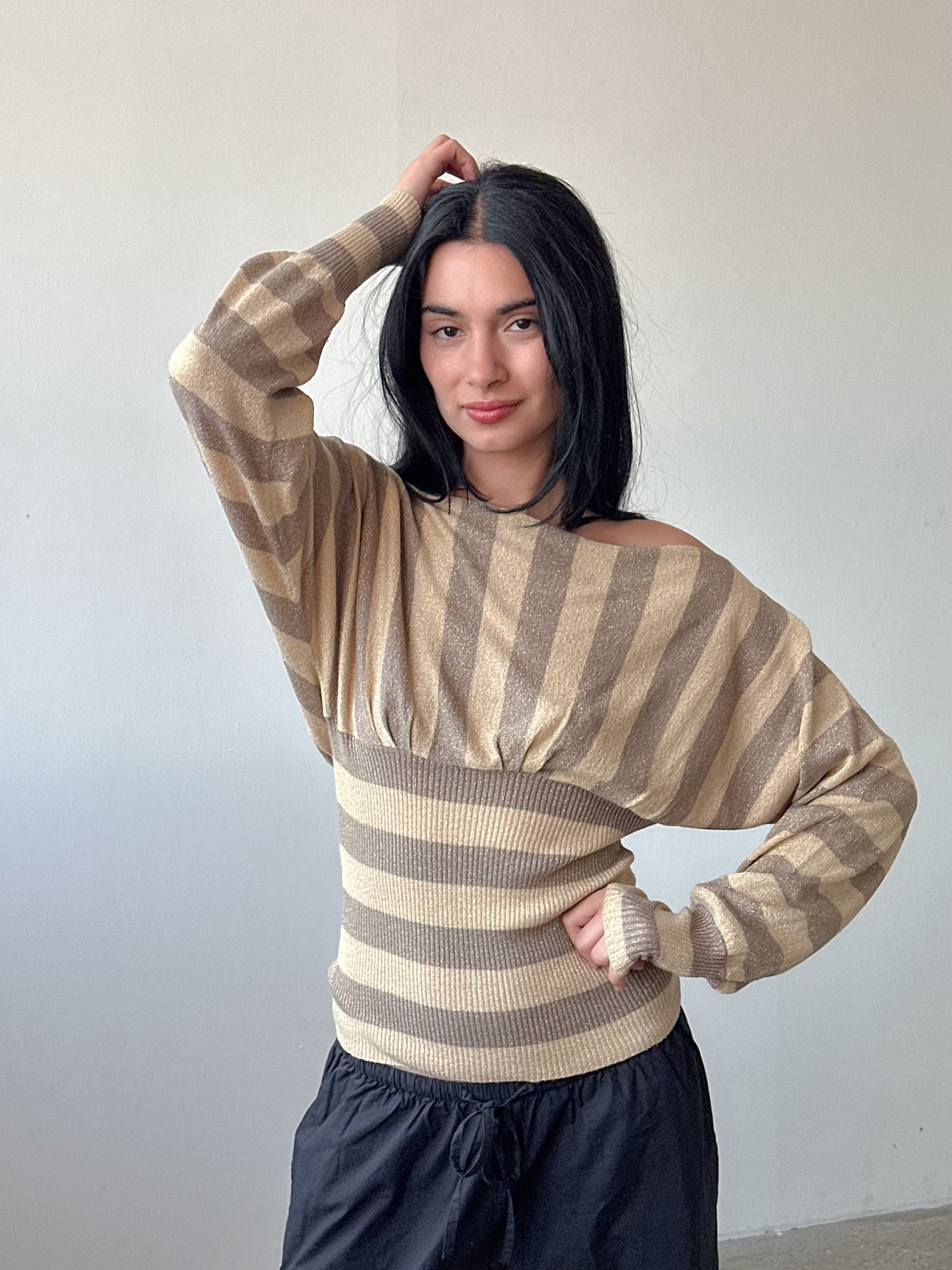 stripe batwing jumper / size xs-s