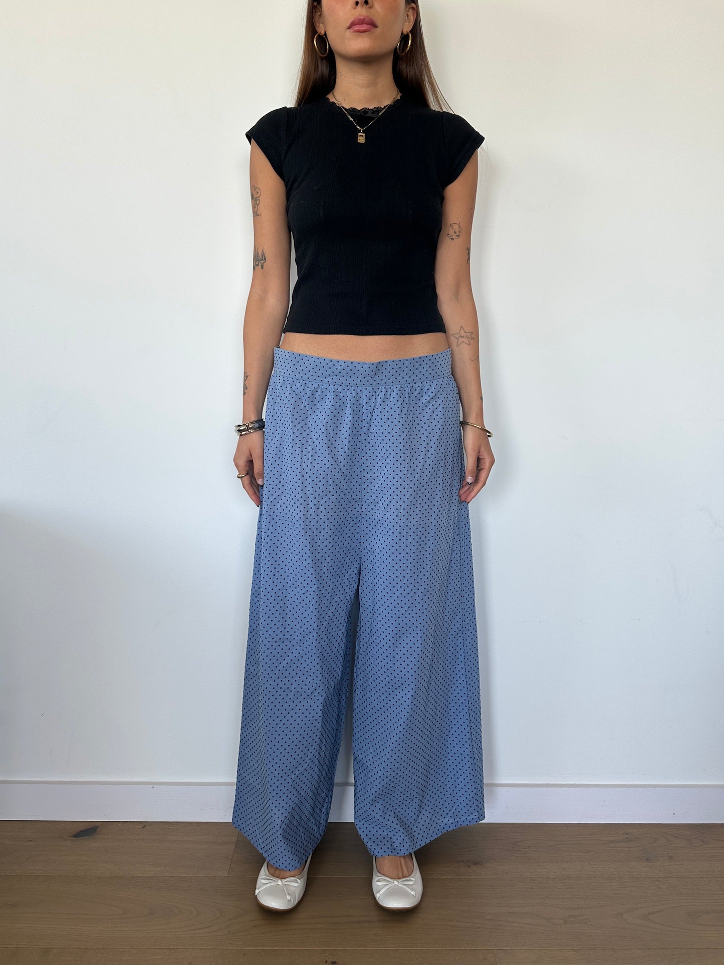 Polka Dot Wide Leg Trousers - Size S