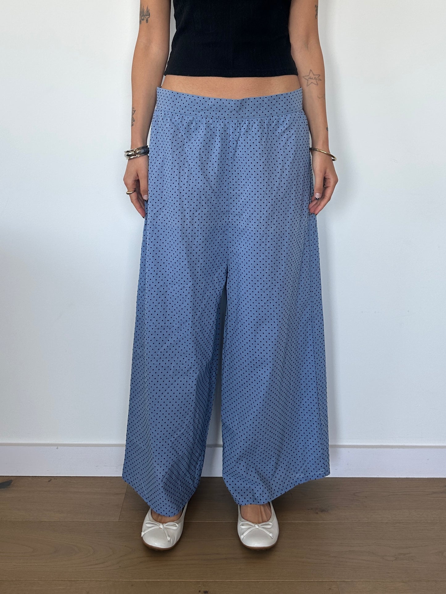 Polka Dot Wide Leg Trousers - Size S