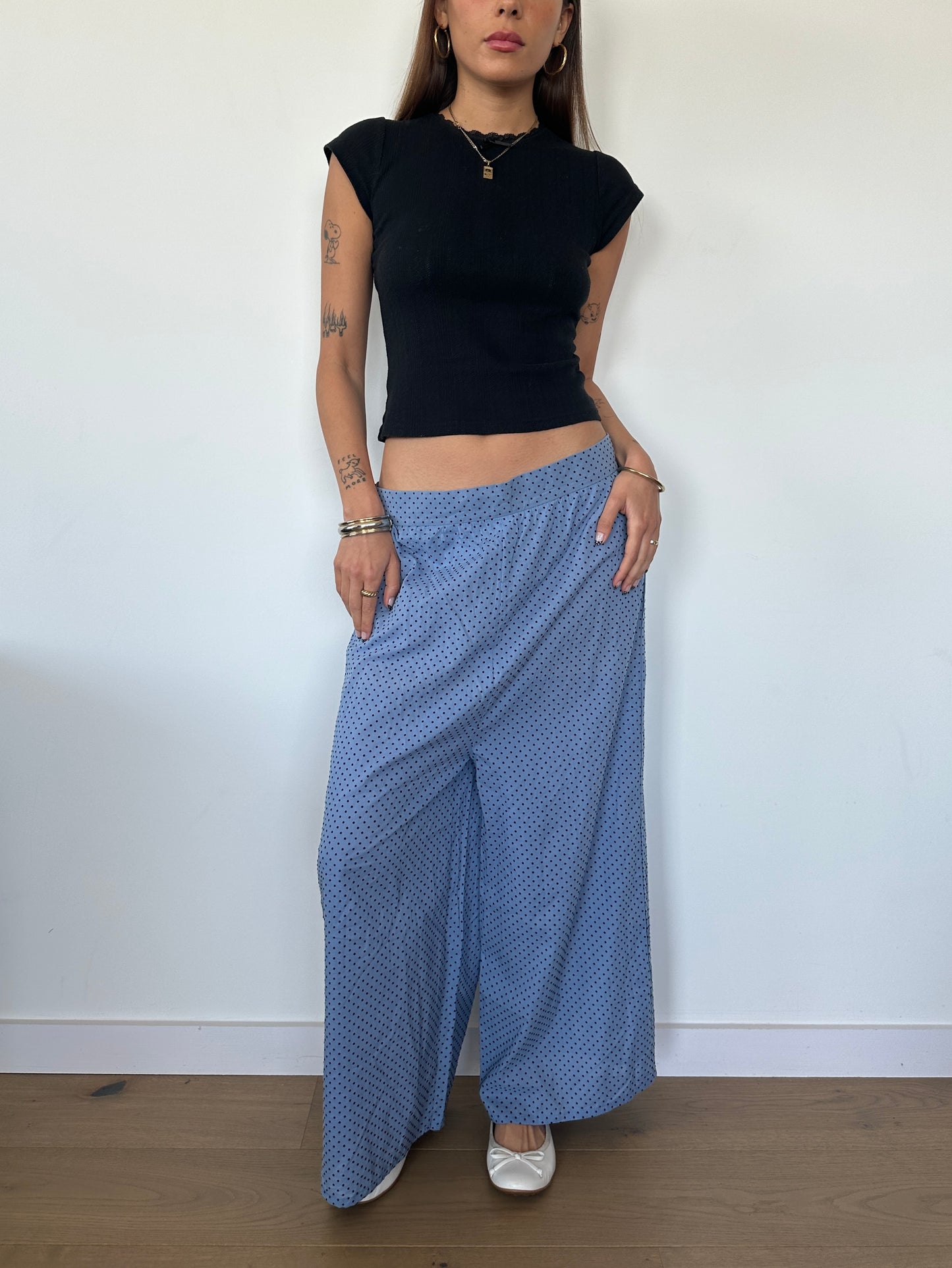 Polka Dot Wide Leg Trousers - Size S