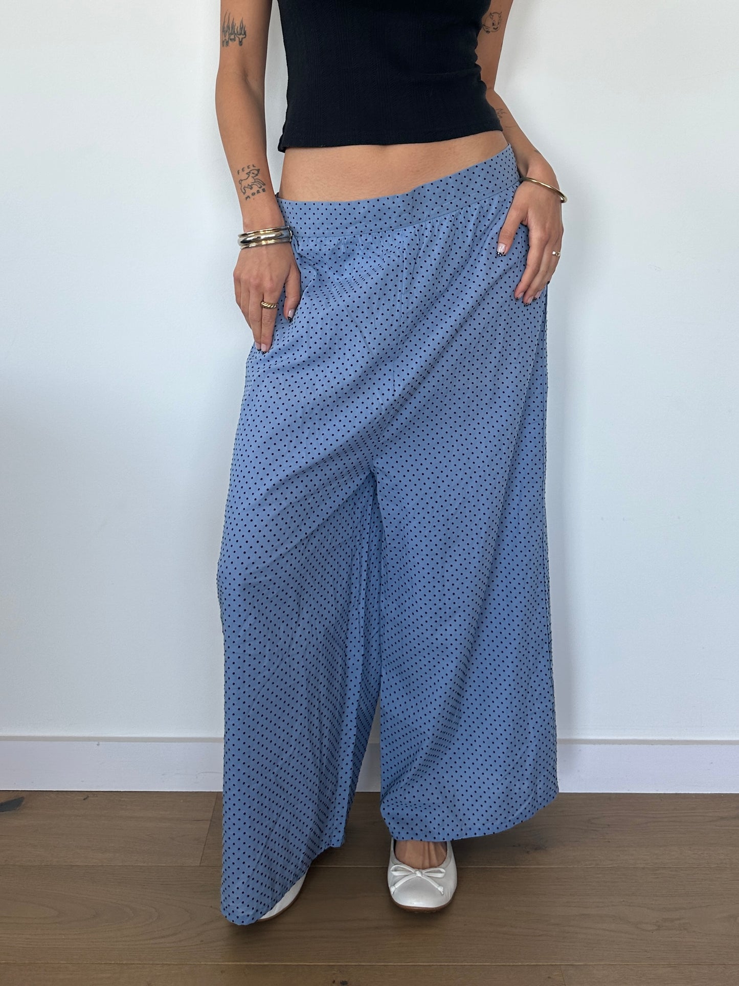 Polka Dot Wide Leg Trousers - Size S