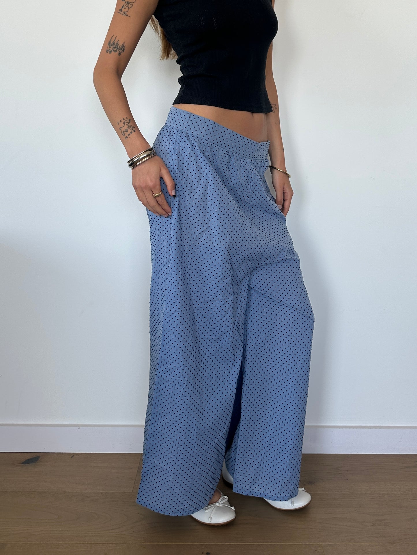 Polka Dot Wide Leg Trousers - Size S