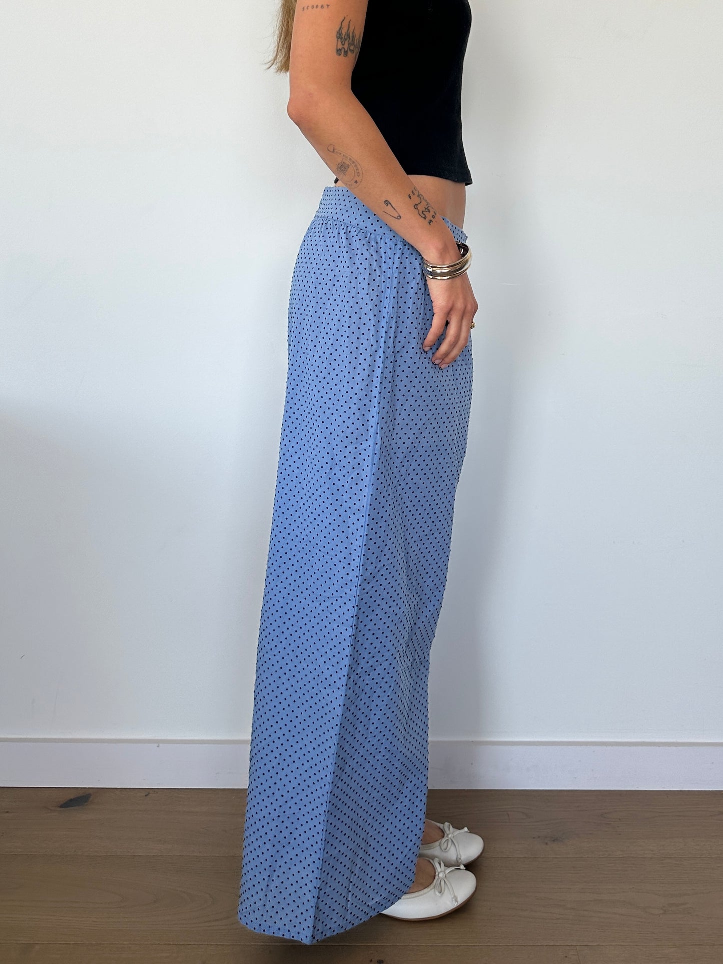 Polka Dot Wide Leg Trousers - Size S