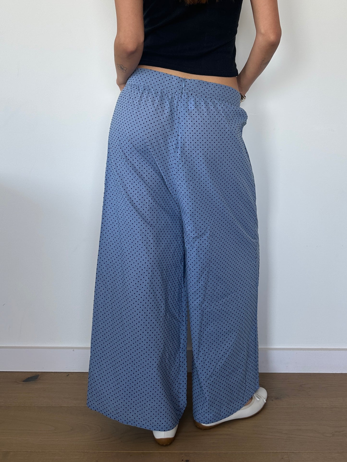 Polka Dot Wide Leg Trousers - Size S