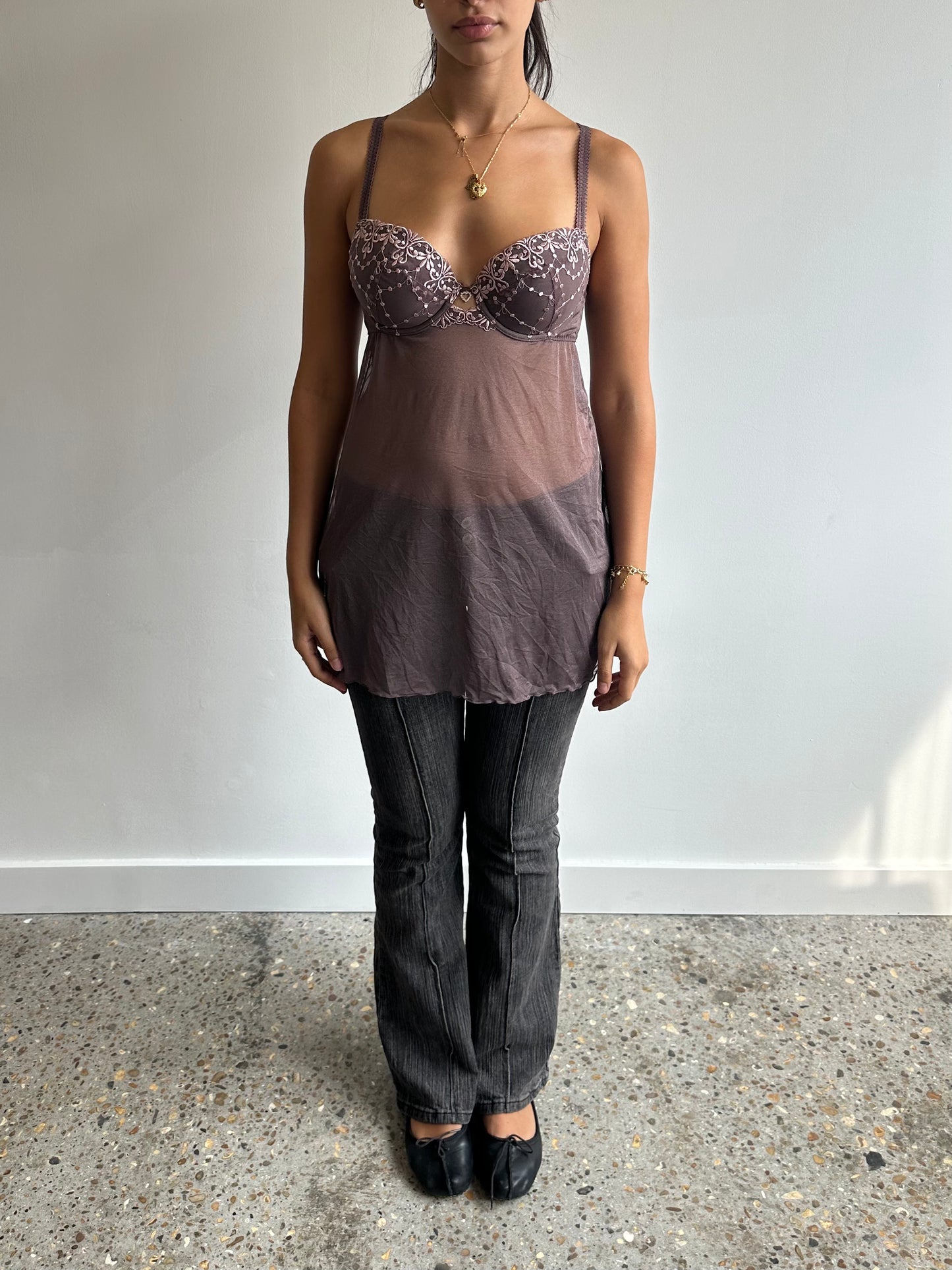 brown + pink babydoll dress ⋆ size s